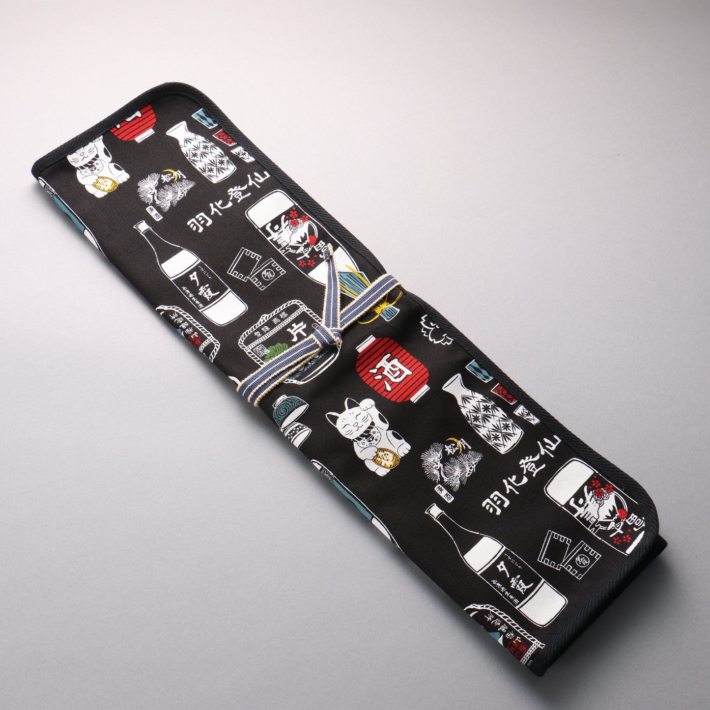プランドル飯田 5ポケット付きナイフロール 布 デニム 430mm x 510mm