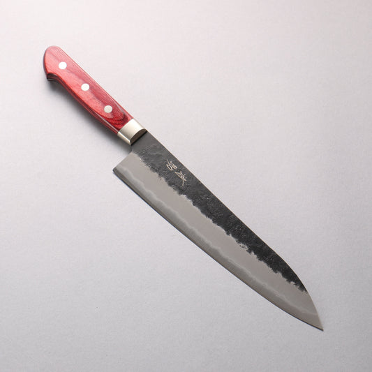 清助 黒梨 青スーパー鋼 梨地 黒打 牛刀包丁 210mm 赤合板柄 - 清助刃物