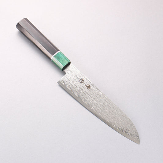 清助 AUS10 ミラークロス 三徳包丁 180mm 黒合板(口輪：緑合板)柄 - 清助刃物