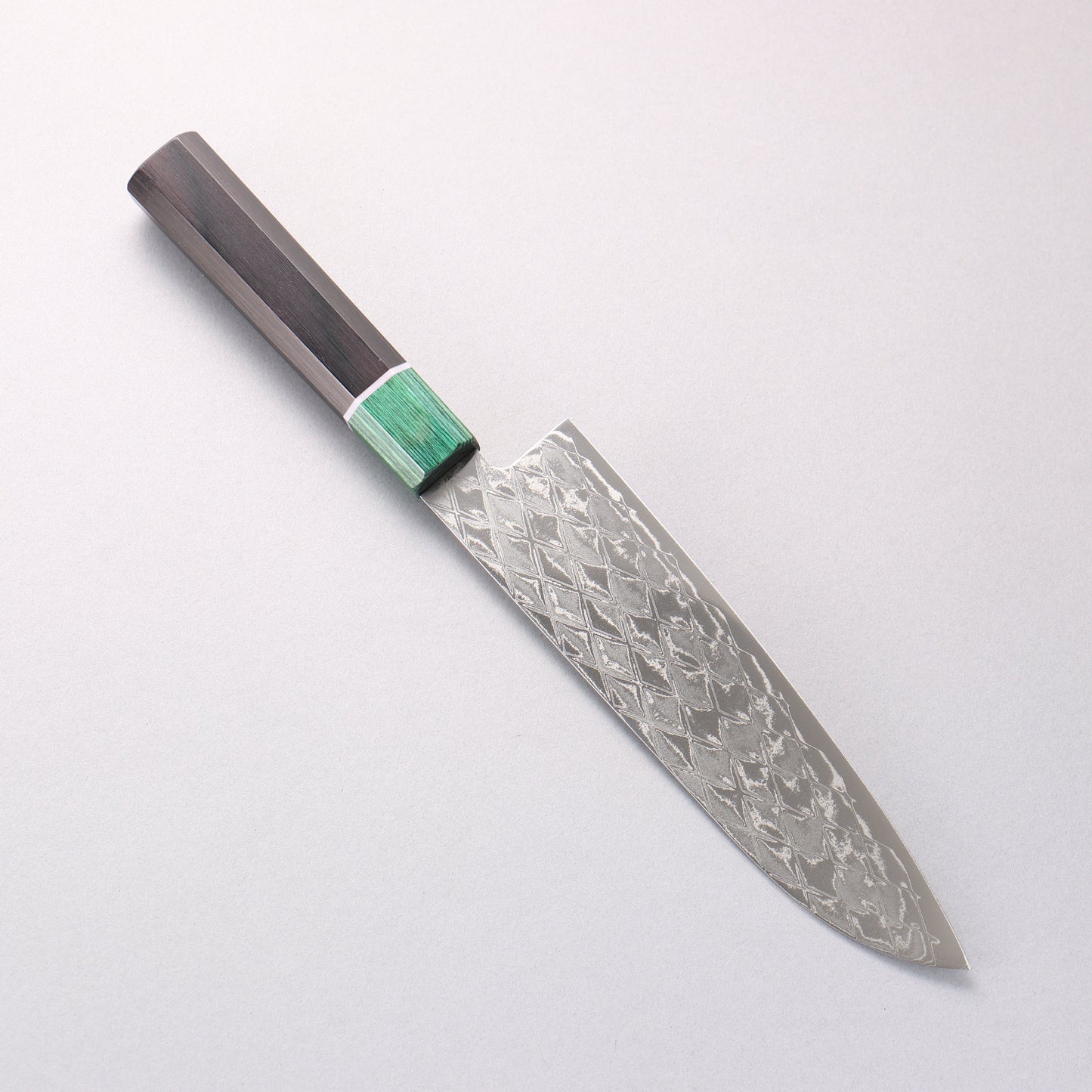 清助 AUS10 ミラークロス 三徳包丁 180mm 黒合板(口輪：緑合板)柄 - 清助刃物