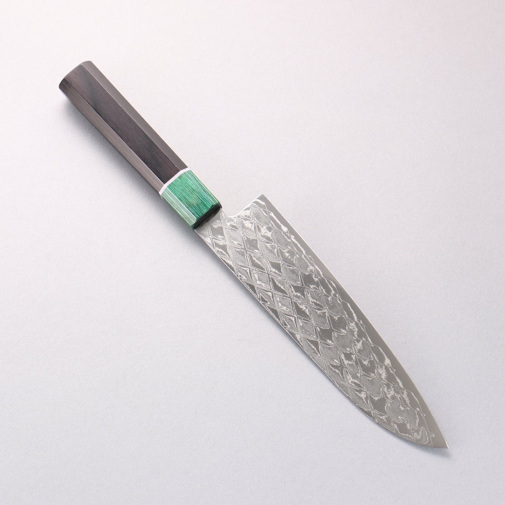 清助 AUS10 ミラークロス 三徳包丁 180mm 黒合板(口輪：緑合板)柄 - 清助刃物