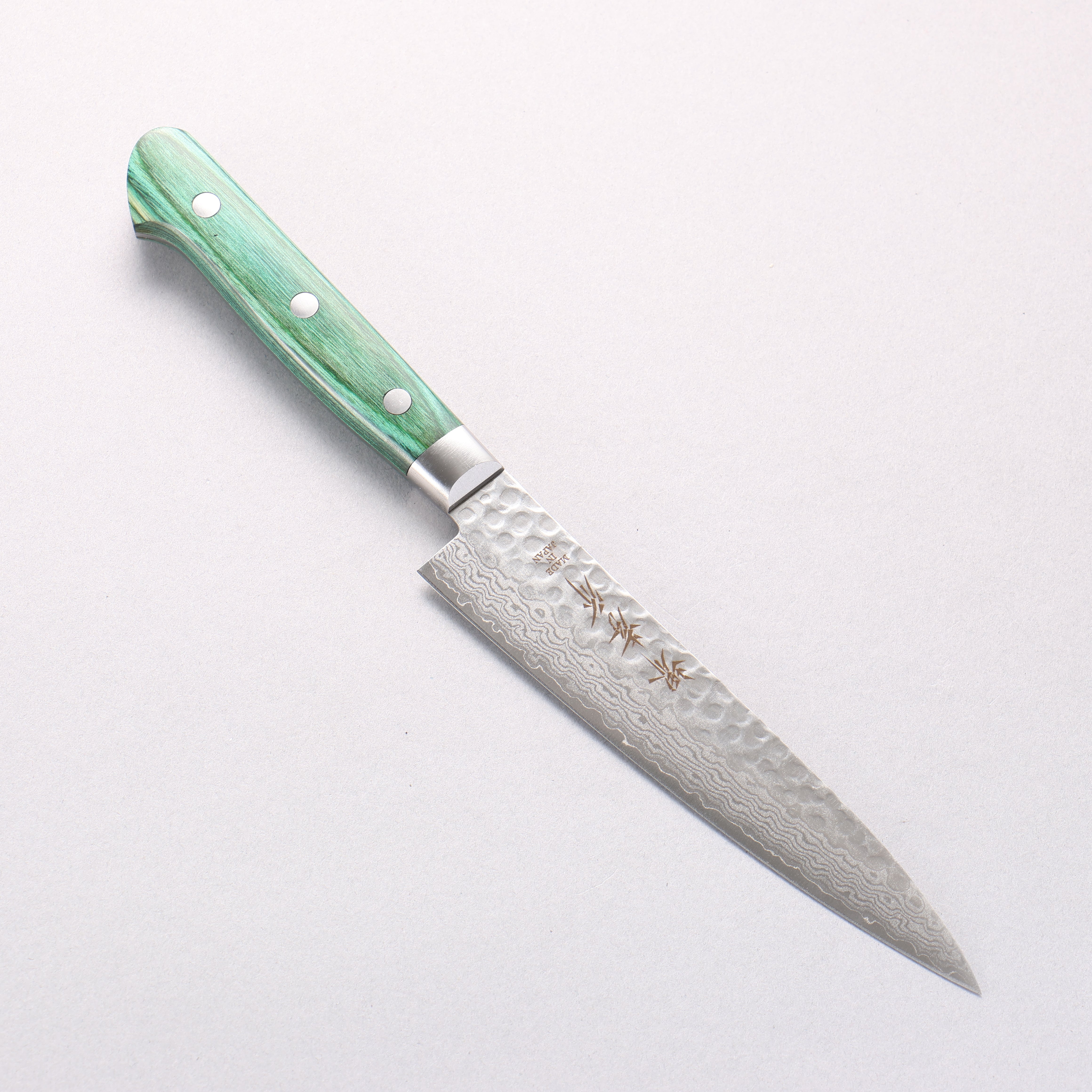 堺 孝行 V金10号 17層ダマスカス ペティーナイフ 135mm 緑合板柄 - 清助刃物