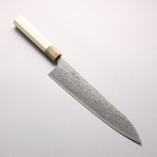 清助 スウェーデン鋼 ダマスカス 和紙地 牛刀包丁 240mm 朴柄 - 清助刃物