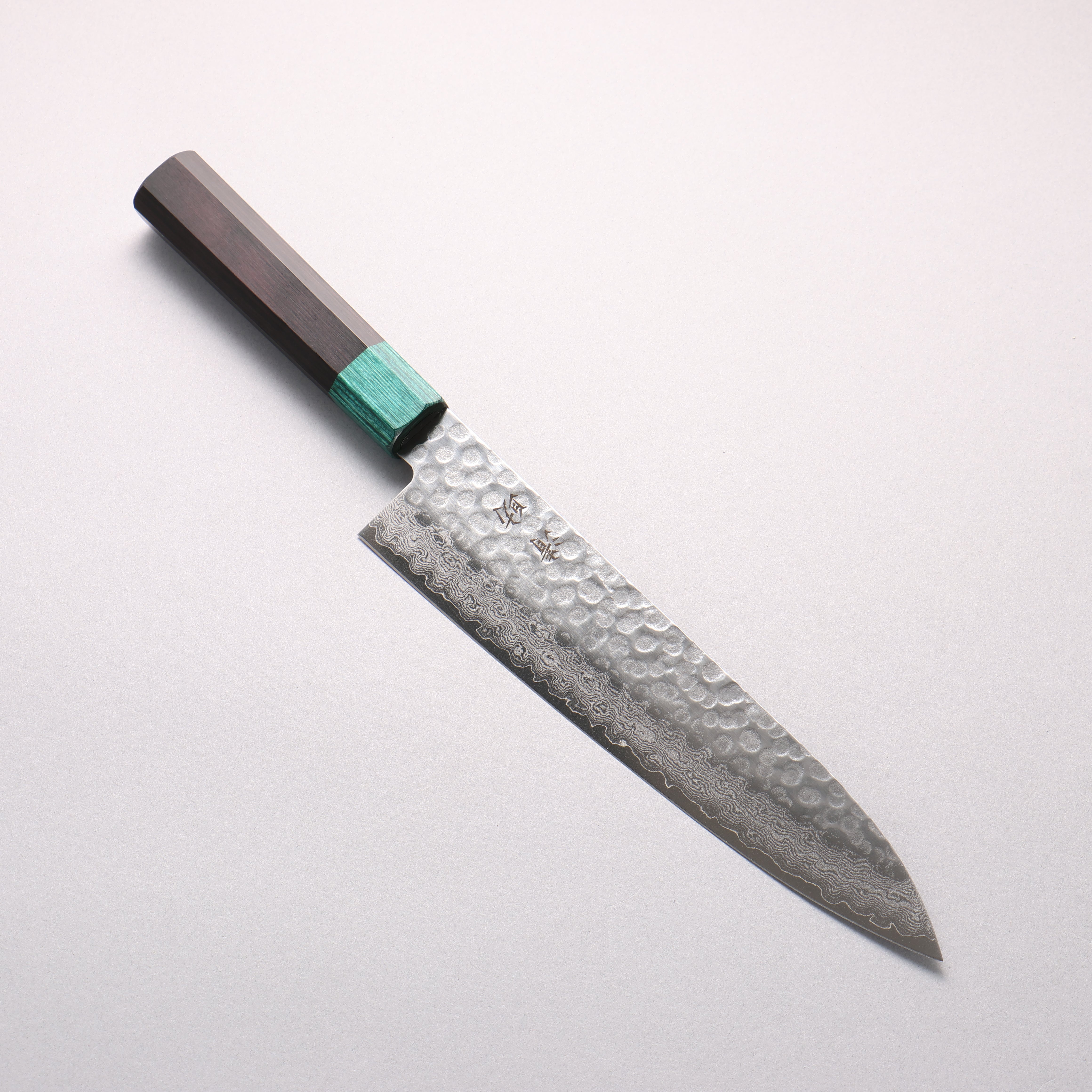 清助 V金10号 鎚目 ダマスカス 牛刀包丁 210mm 黒合板(口輪：緑合板)柄 - 清助刃物