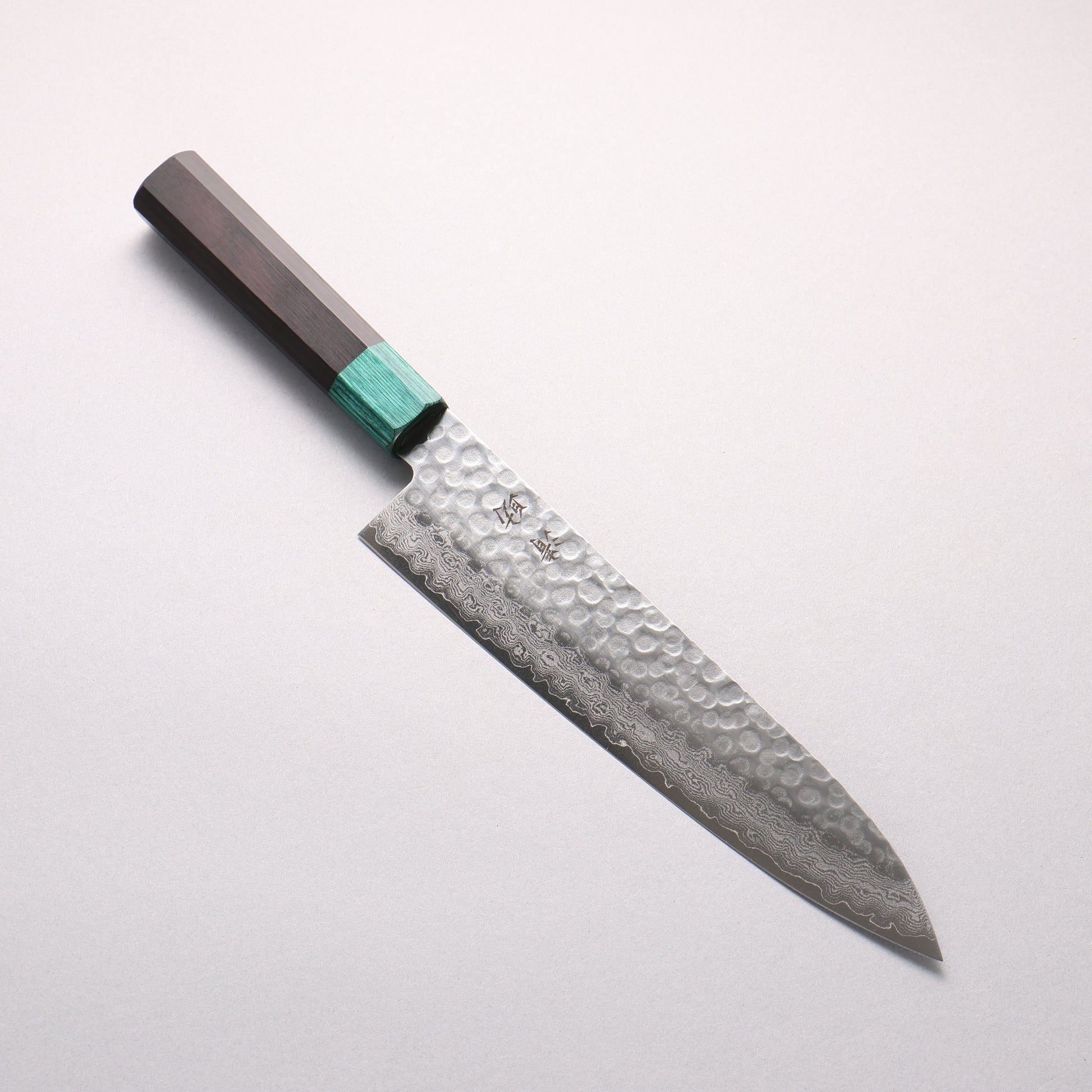 清助 V金10号 鎚目 ダマスカス 牛刀包丁 210mm 黒合板(口輪：緑合板)柄
