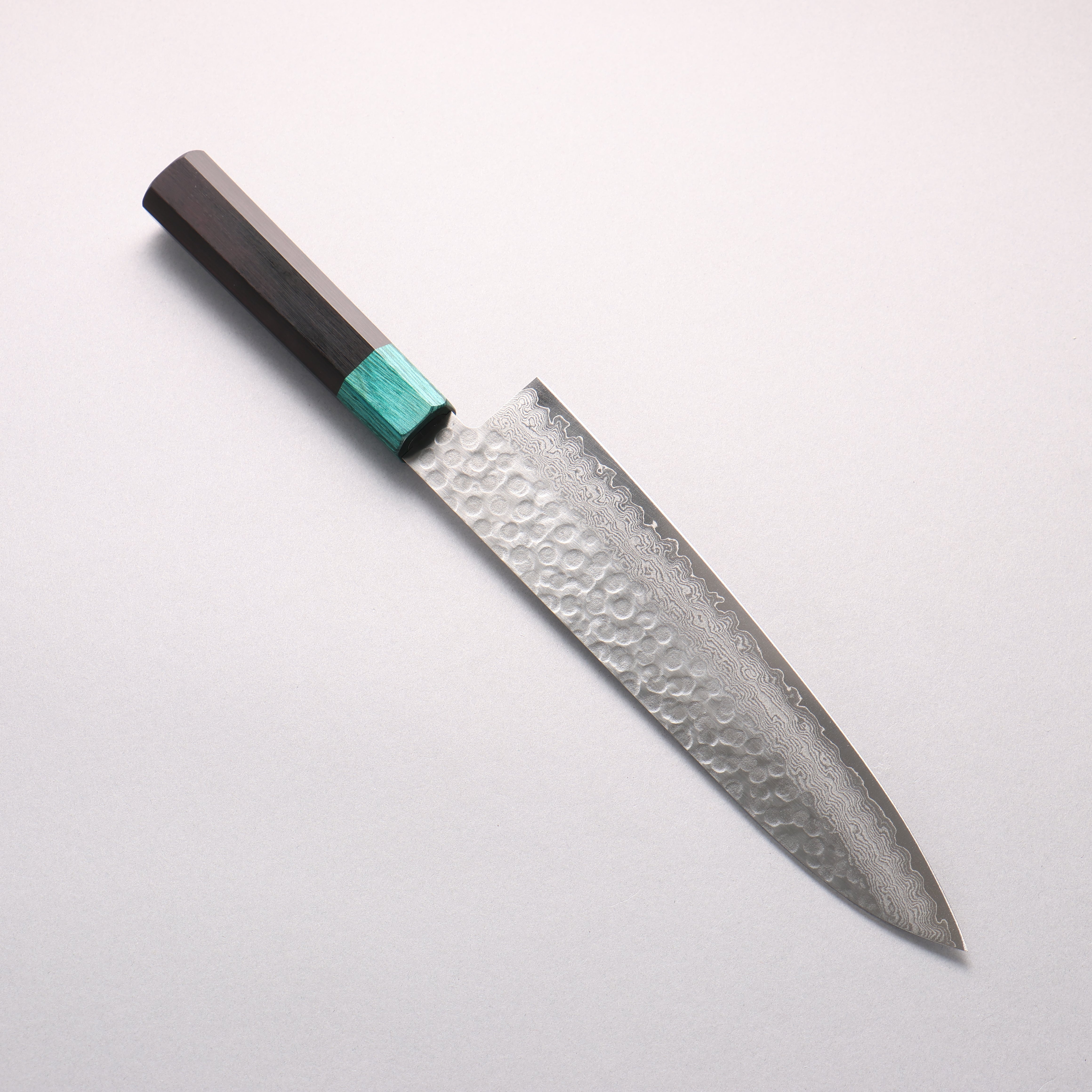 清助 V金10号 鎚目 ダマスカス 牛刀包丁 210mm 黒合板(口輪：緑合板)柄 - 清助刃物