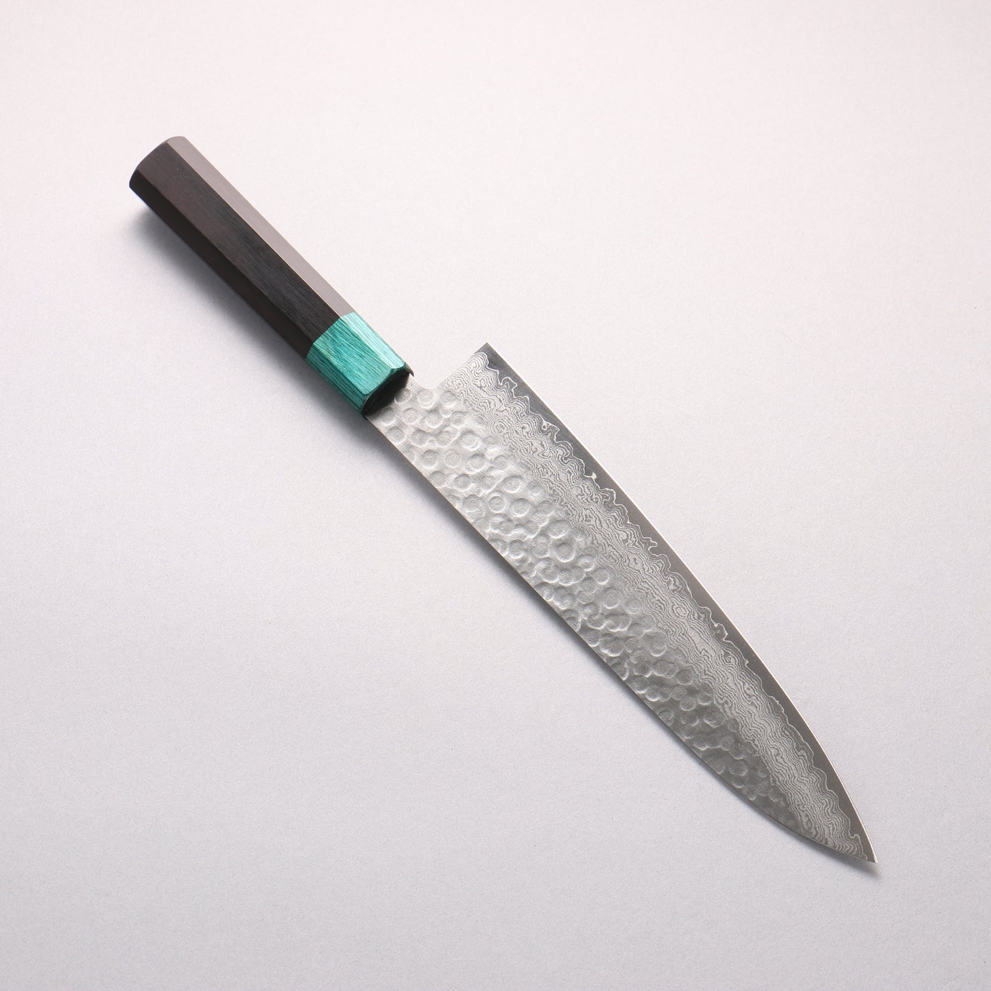 清助 V金10号 鎚目 ダマスカス 牛刀包丁 210mm 黒合板(口輪：緑合板)柄
