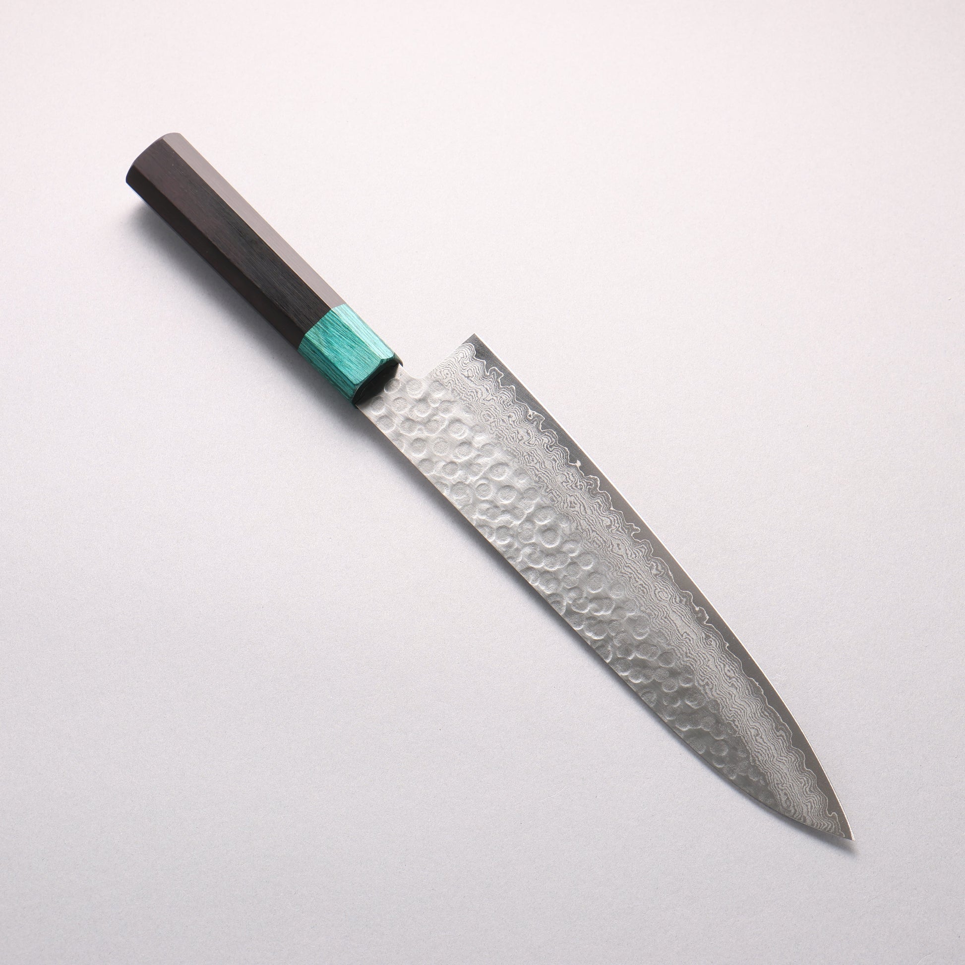 清助 V金10号 鎚目 ダマスカス 牛刀包丁 210mm 黒合板(口輪：緑合板)柄
