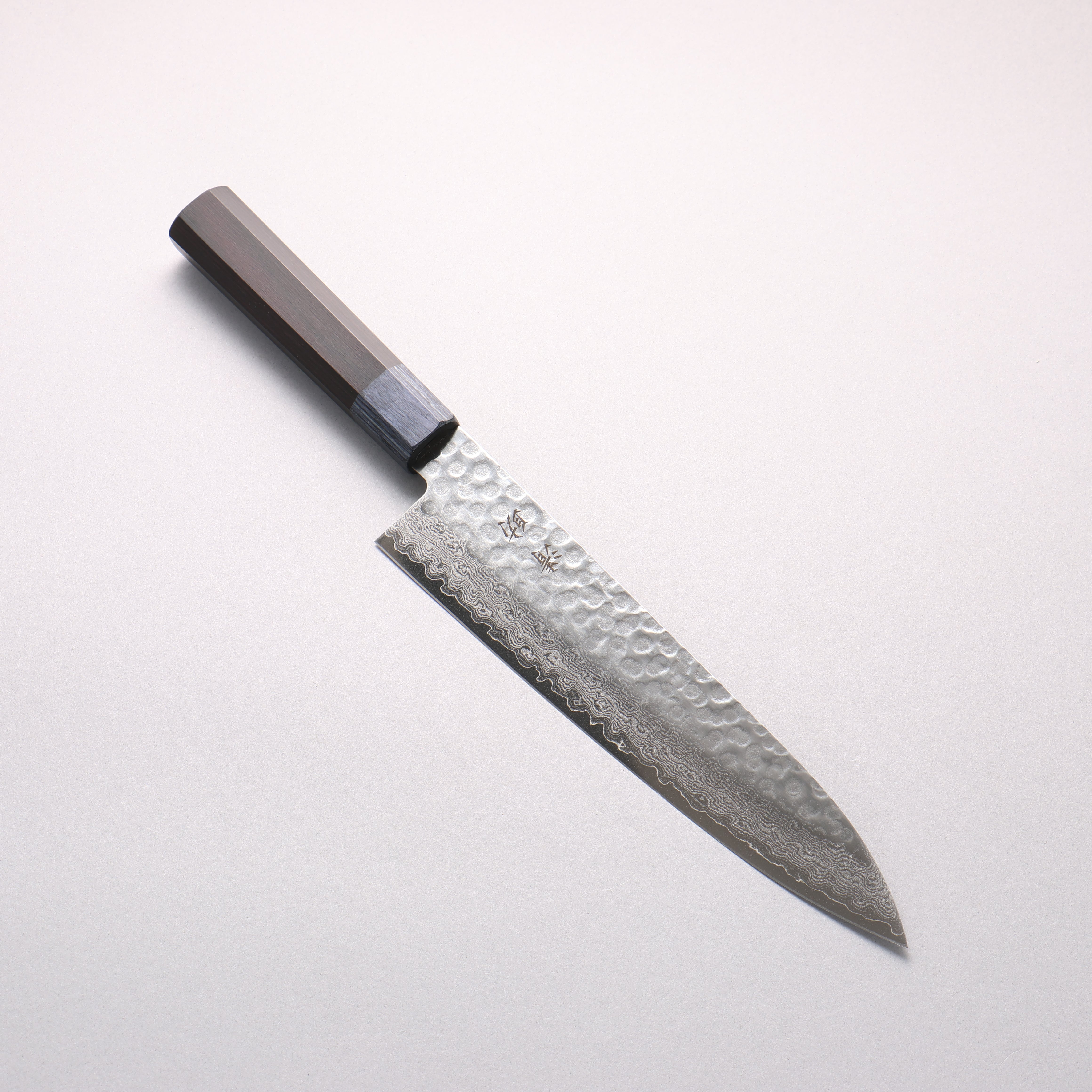 清助 V金10号 鎚目 ダマスカス 牛刀包丁 210mm 黒合板(口輪：紺合板)柄 - 清助刃物