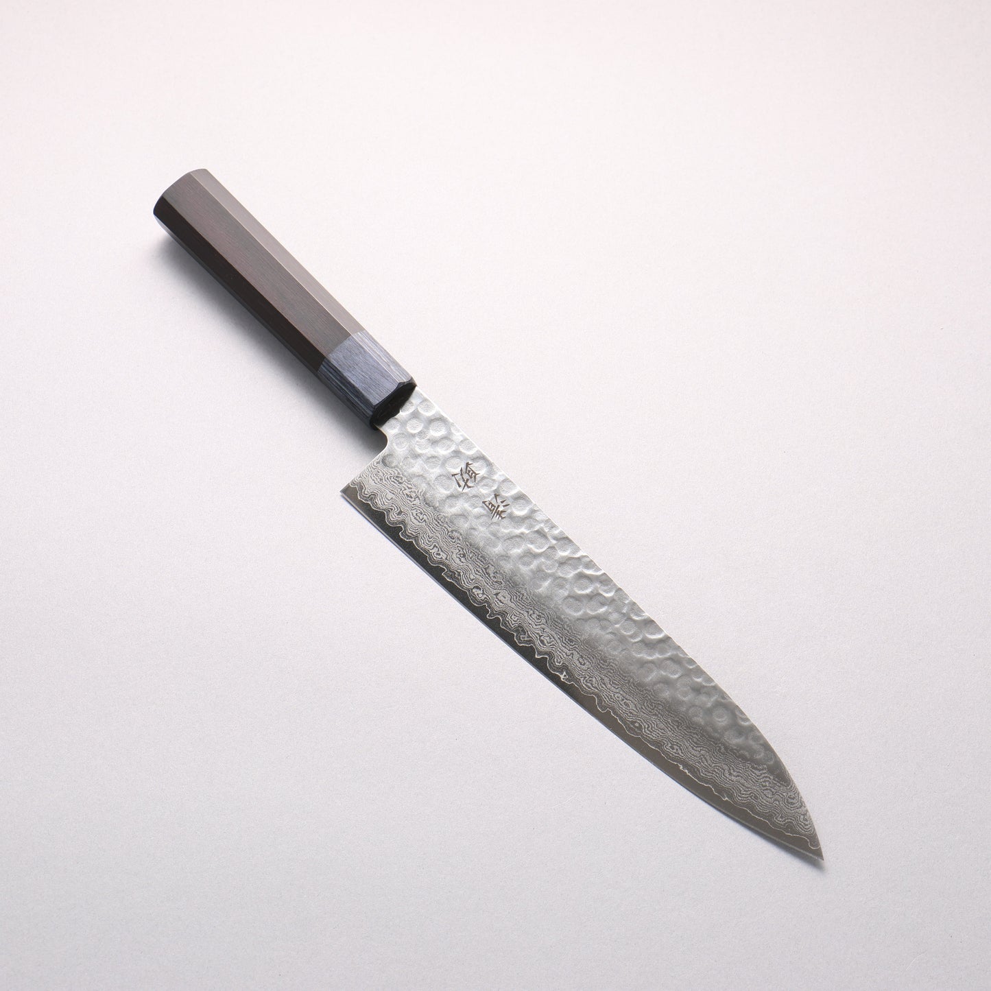 清助 V金10号 鎚目 ダマスカス 牛刀包丁 210mm 黒合板(口輪：紺合板)柄