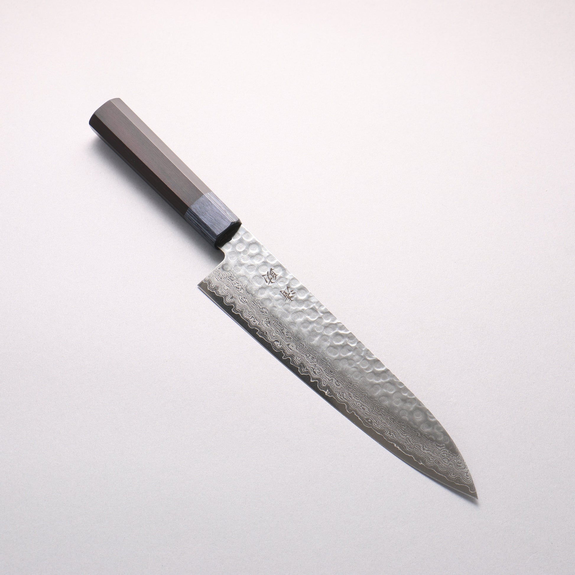 清助 V金10号 鎚目 ダマスカス 牛刀包丁 210mm 黒合板(口輪：紺合板)柄