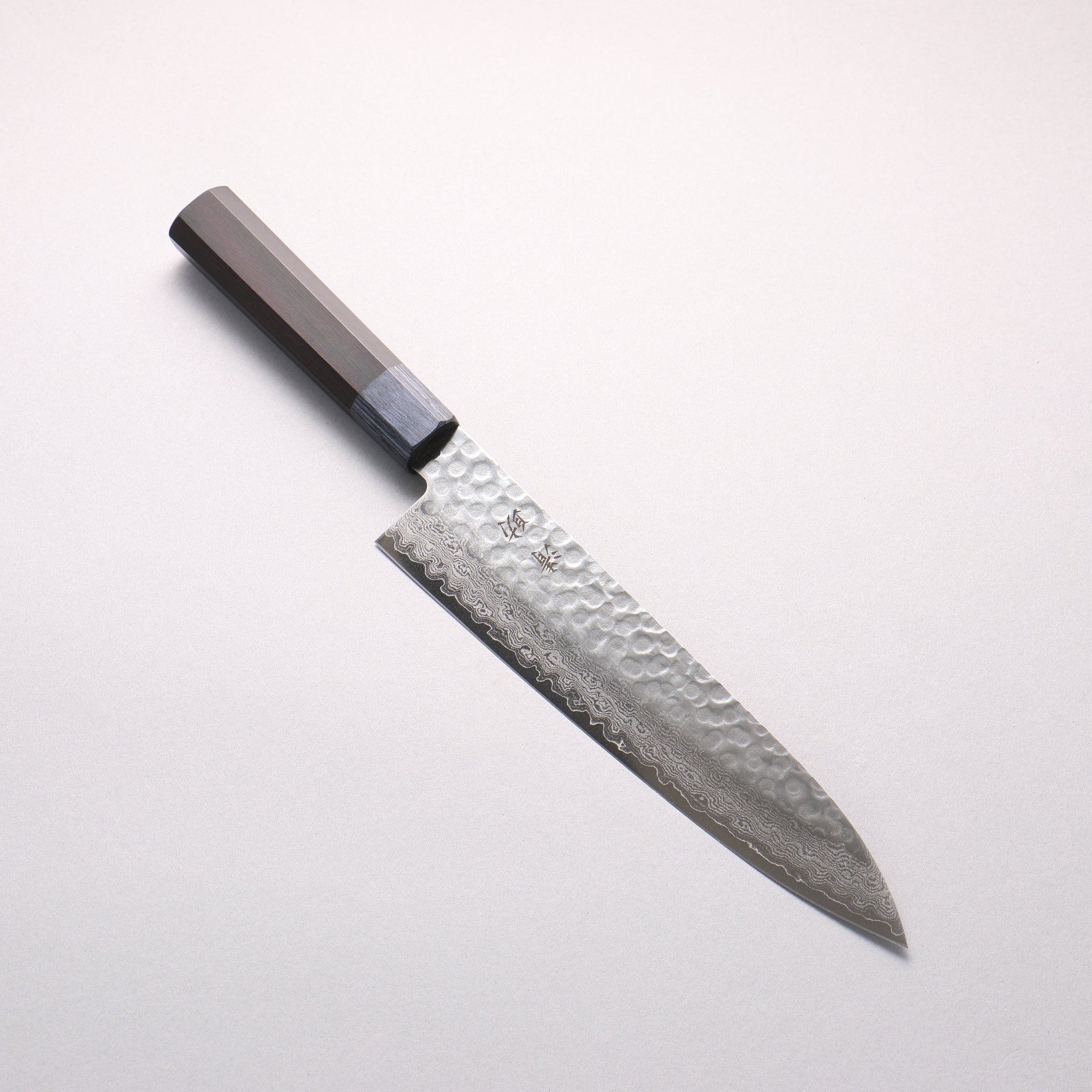 清助 V金10号 鎚目 ダマスカス 牛刀包丁 210mm 黒合板(口輪：紺合板)柄 - 清助刃物