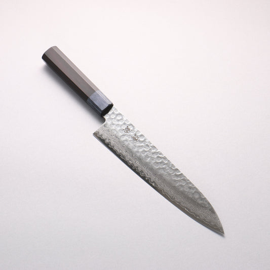 清助 V金10号 鎚目 ダマスカス 牛刀包丁 210mm 黒合板(口輪：紺合板)柄 - 清助刃物