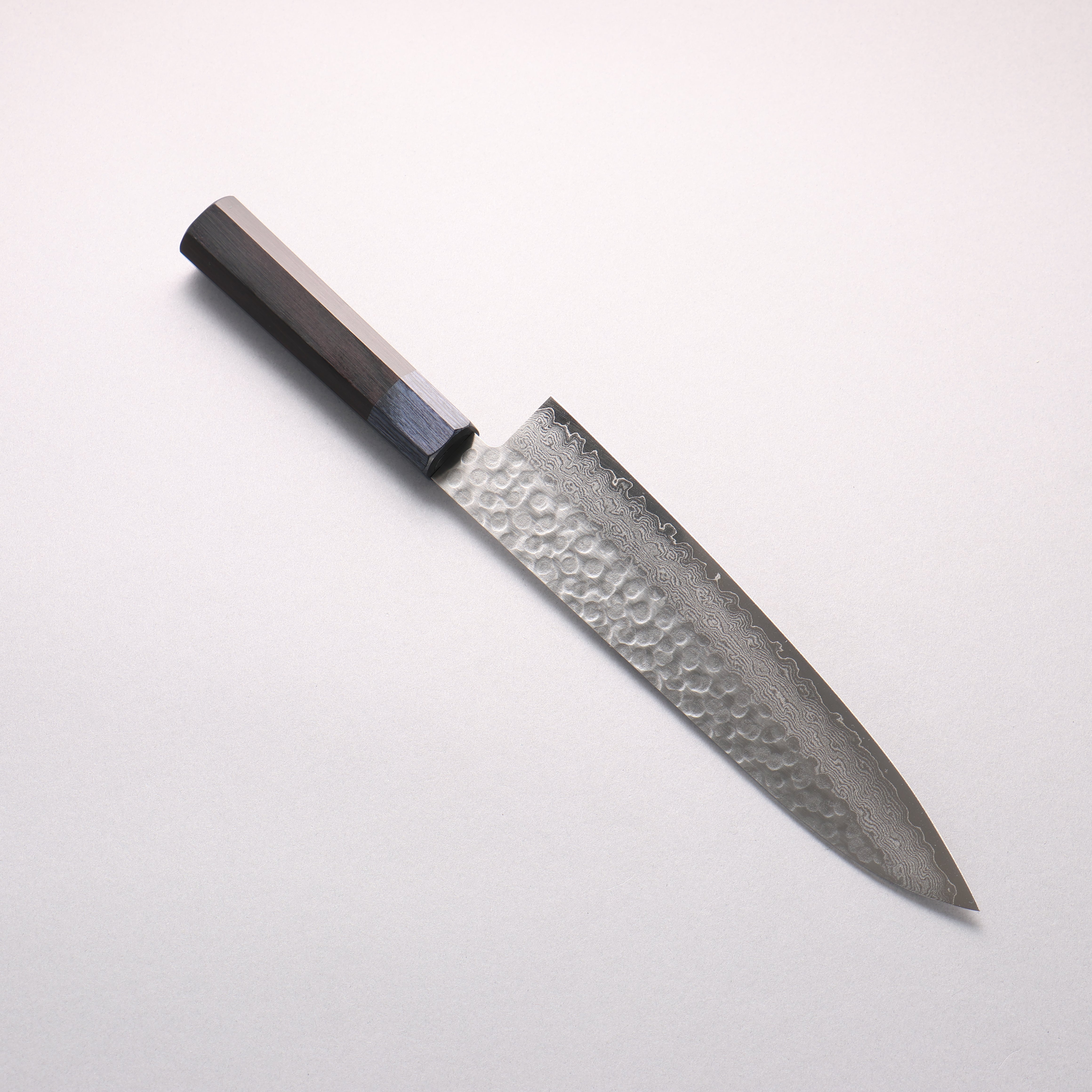 清助 V金10号 鎚目 ダマスカス 牛刀包丁 210mm 黒合板(口輪：紺合板)柄 - 清助刃物