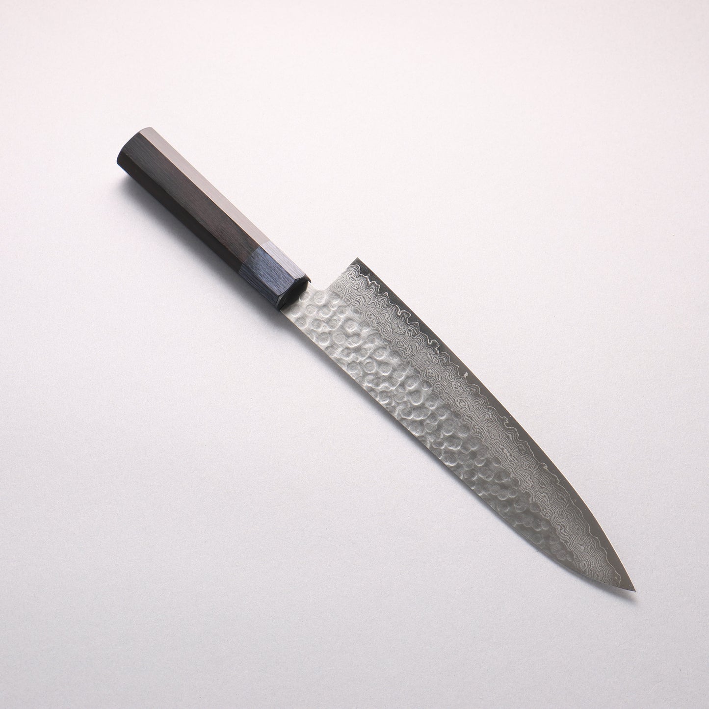 清助 V金10号 鎚目 ダマスカス 牛刀包丁 210mm 黒合板(口輪：紺合板)柄