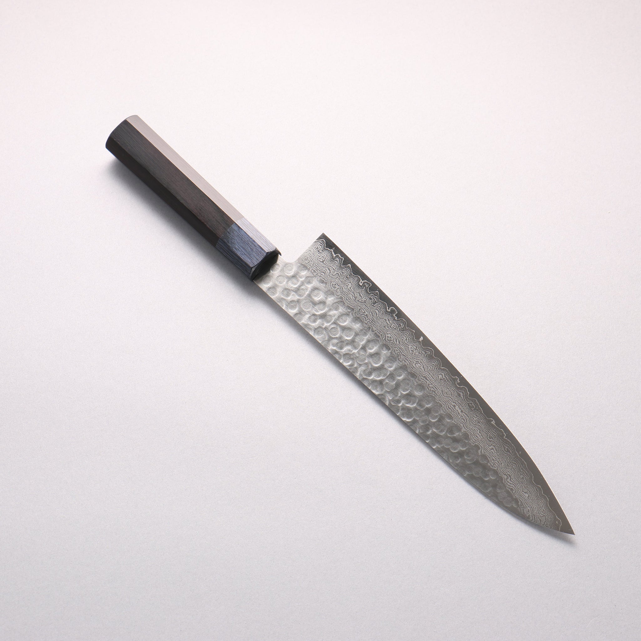 清助 V金10号 鎚目 ダマスカス 牛刀包丁 210mm 黒合板(口輪：紺合板)柄 - 清助刃物