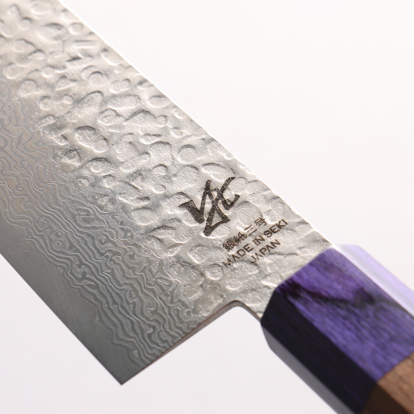 清助 銀三鋼 鎚目 ダマスカス マット 切付牛刀包丁 210mm ウォルナット (両側青口輪)柄