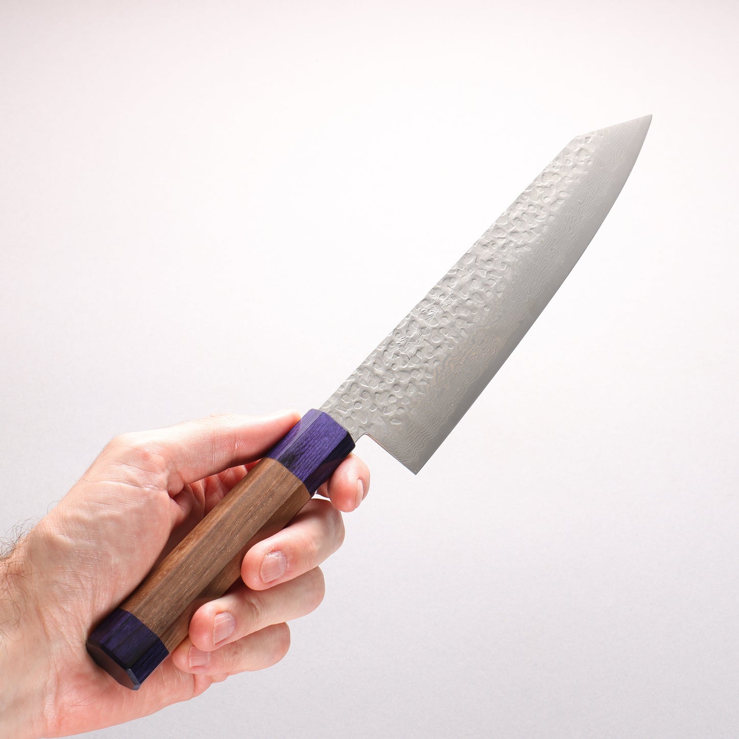 清助 銀三鋼 鎚目 ダマスカス マット 切付牛刀包丁 210mm ウォルナット (両側青口輪)柄