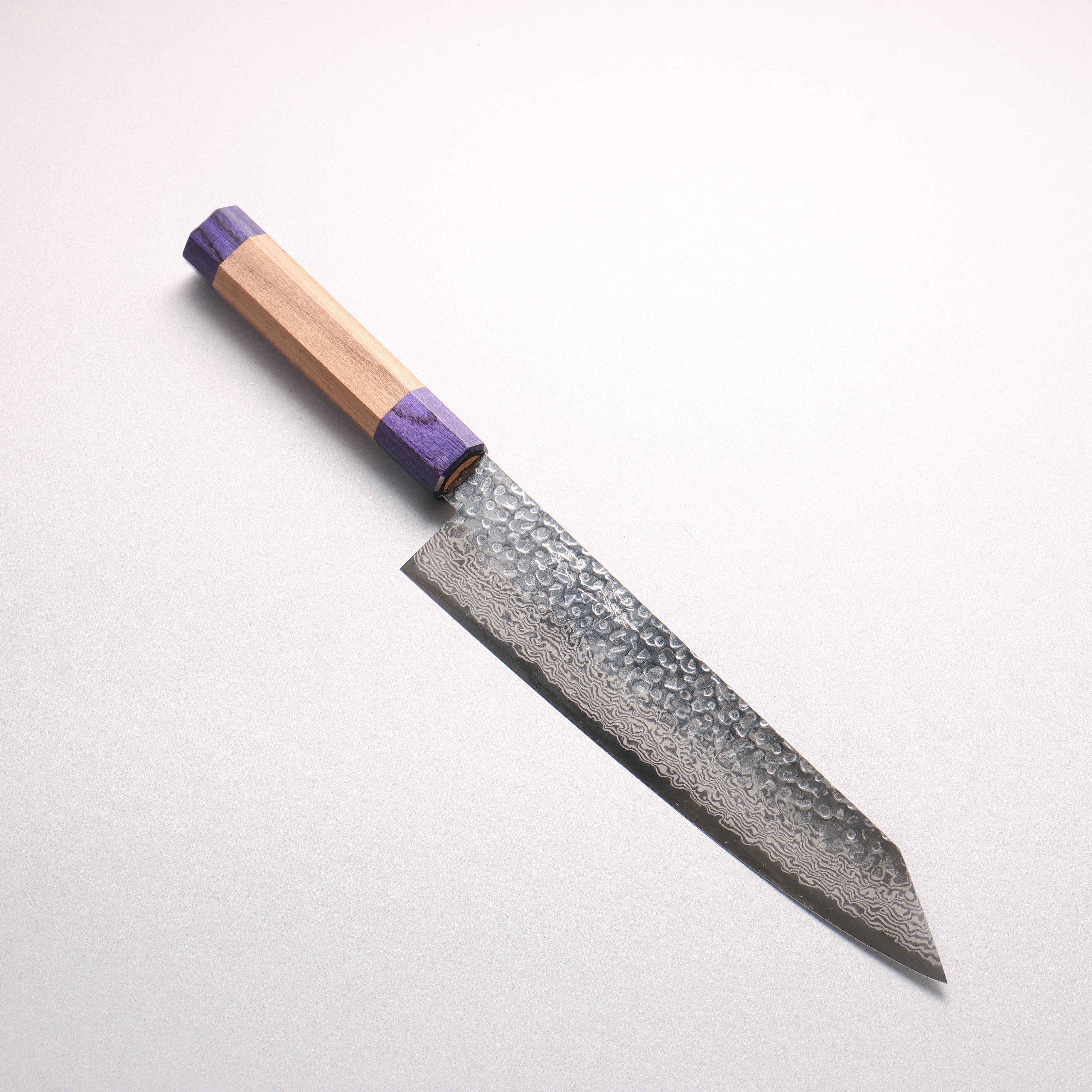 清助 銀三鋼 鎚目 ダマスカス 切付牛刀包丁 210mm ウォルナット (両側青口輪)柄 - 清助刃物