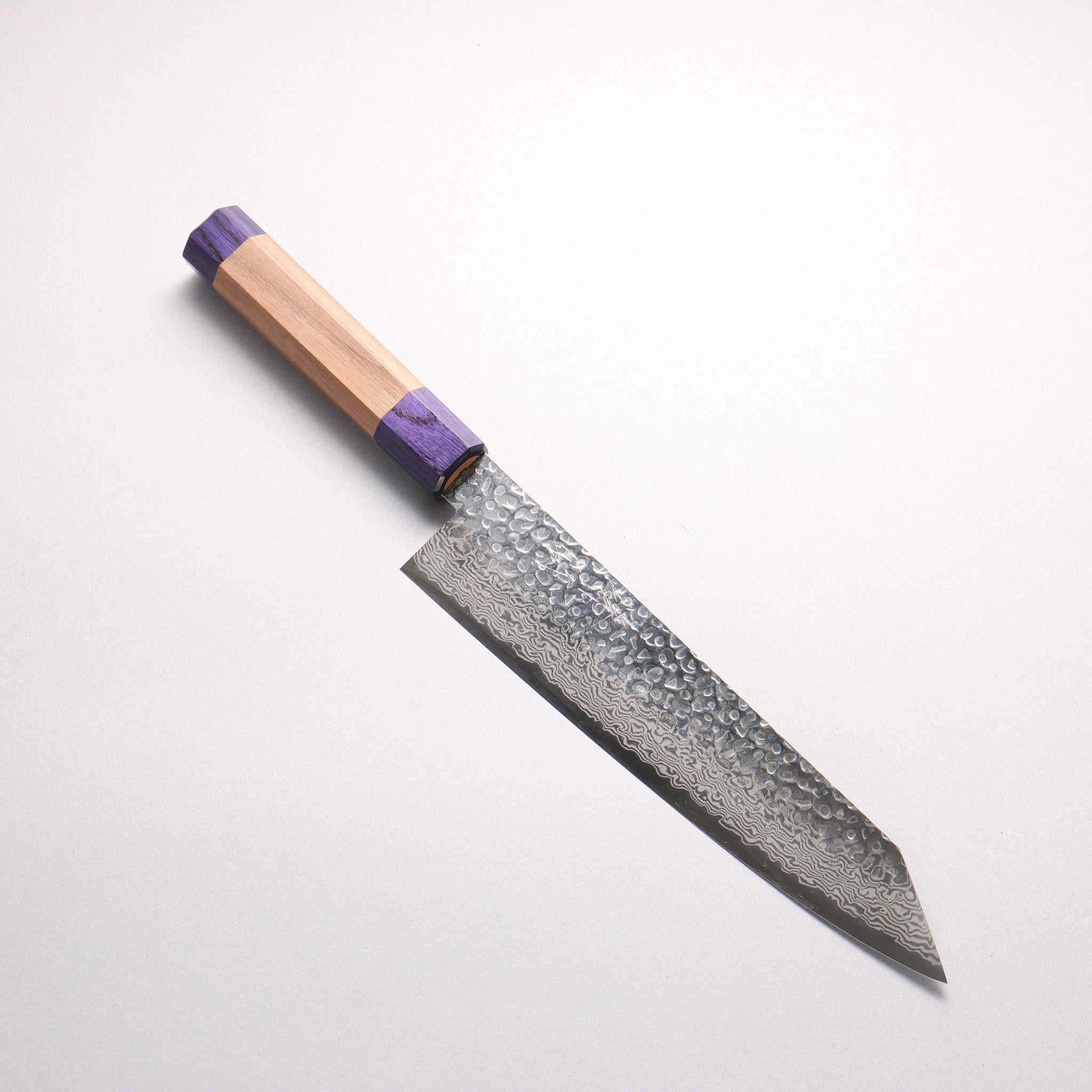 清助 銀三鋼 鎚目 ダマスカス 切付牛刀包丁 210mm ウォルナット (両側青口輪)柄 - 清助刃物