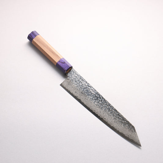 清助 銀三鋼 鎚目 ダマスカス 切付牛刀包丁 210mm ウォルナット (両側青口輪)柄 - 清助刃物