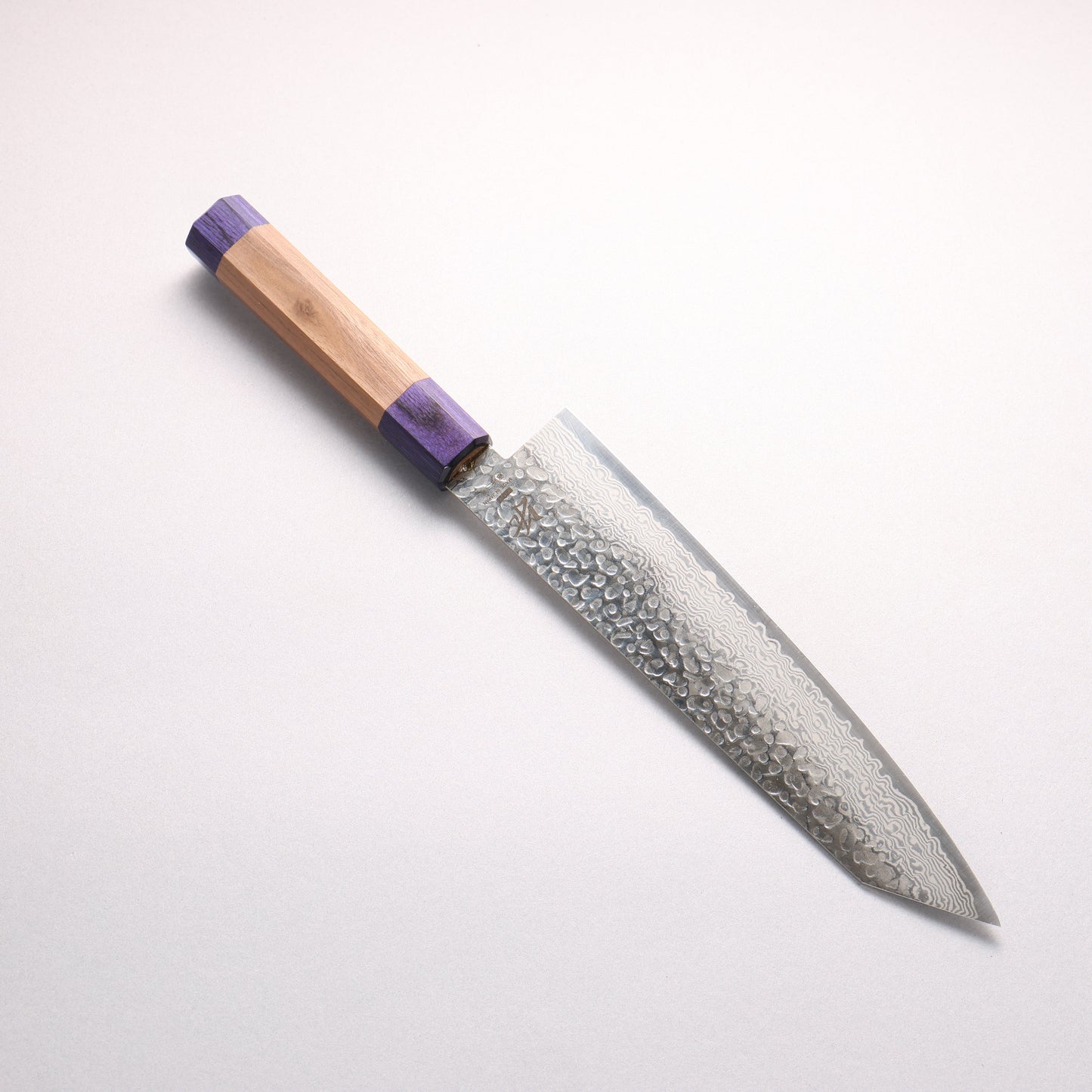 清助 銀三鋼 鎚目 ダマスカス 切付牛刀包丁 210mm ウォルナット (両側青口輪)柄