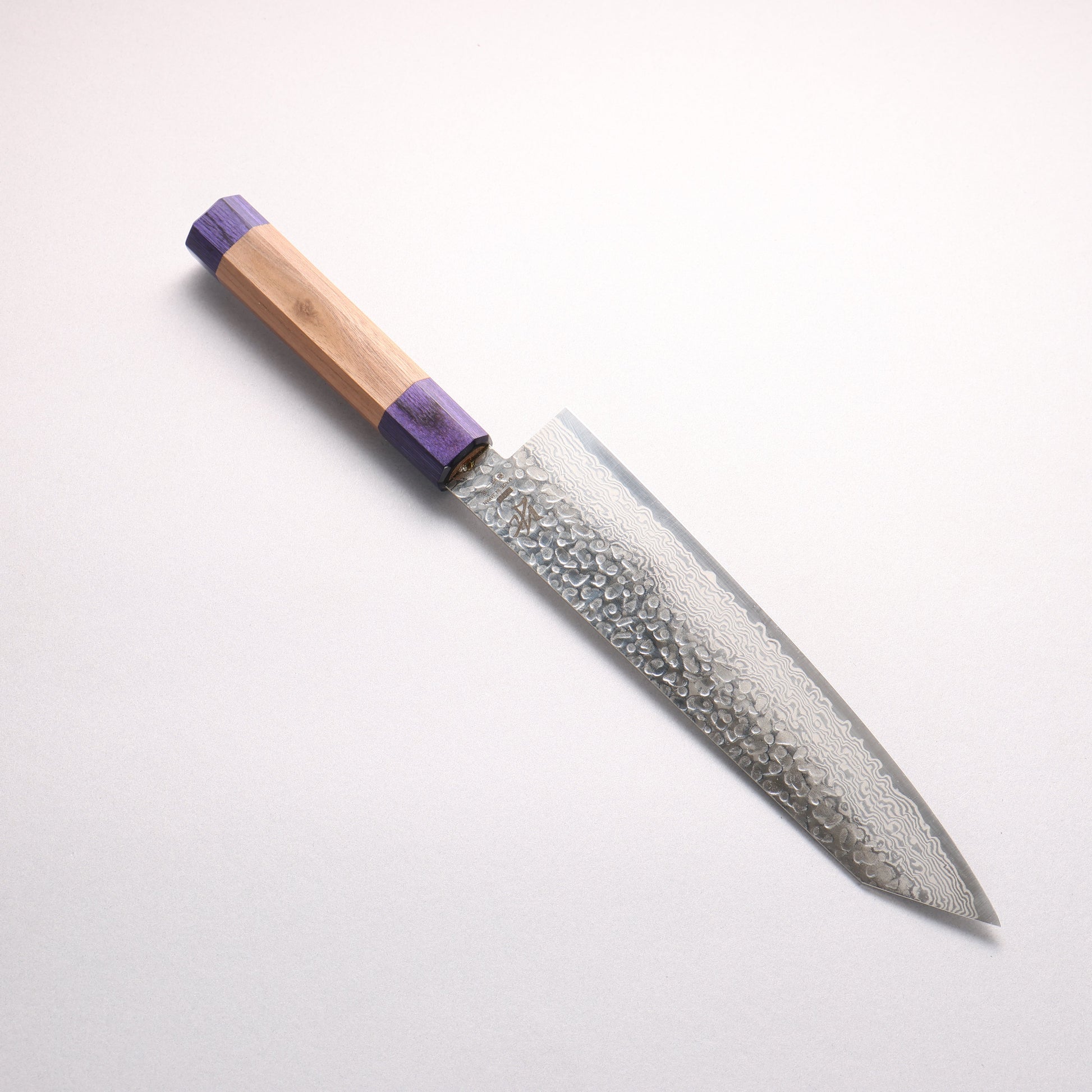 清助 銀三鋼 鎚目 ダマスカス 切付牛刀包丁 210mm ウォルナット (両側青口輪)柄