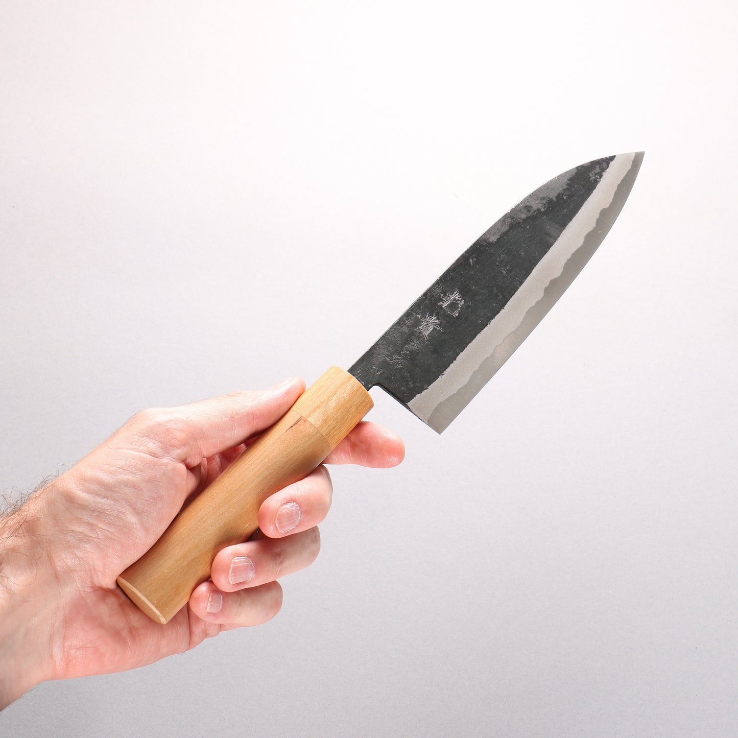 光貴 青ニ鋼 黒仕上げ 三徳包丁 180mm アメリカンチェリー柄