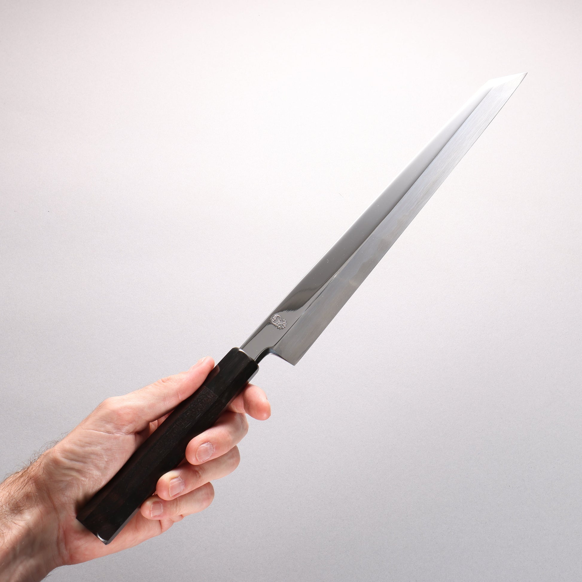 重陽 青一鋼 鏡面仕上げ 切付柳刃包丁 300mm 黒檀　(口輪：黒水牛)柄