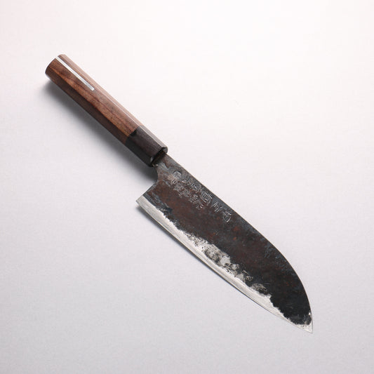 伊藤重光 玉鋼 隕石クラッド 黒仕上げ 三徳包丁 180mm 紫檀 (口輪：黒合板/＋銀ライン)柄 - 清助刃物