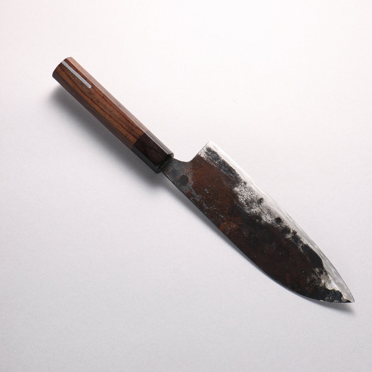 伊藤重光 玉鋼 隕石クラッド 黒仕上げ 三徳包丁 180mm 紫檀 (口輪：黒合板/＋銀ライン)柄