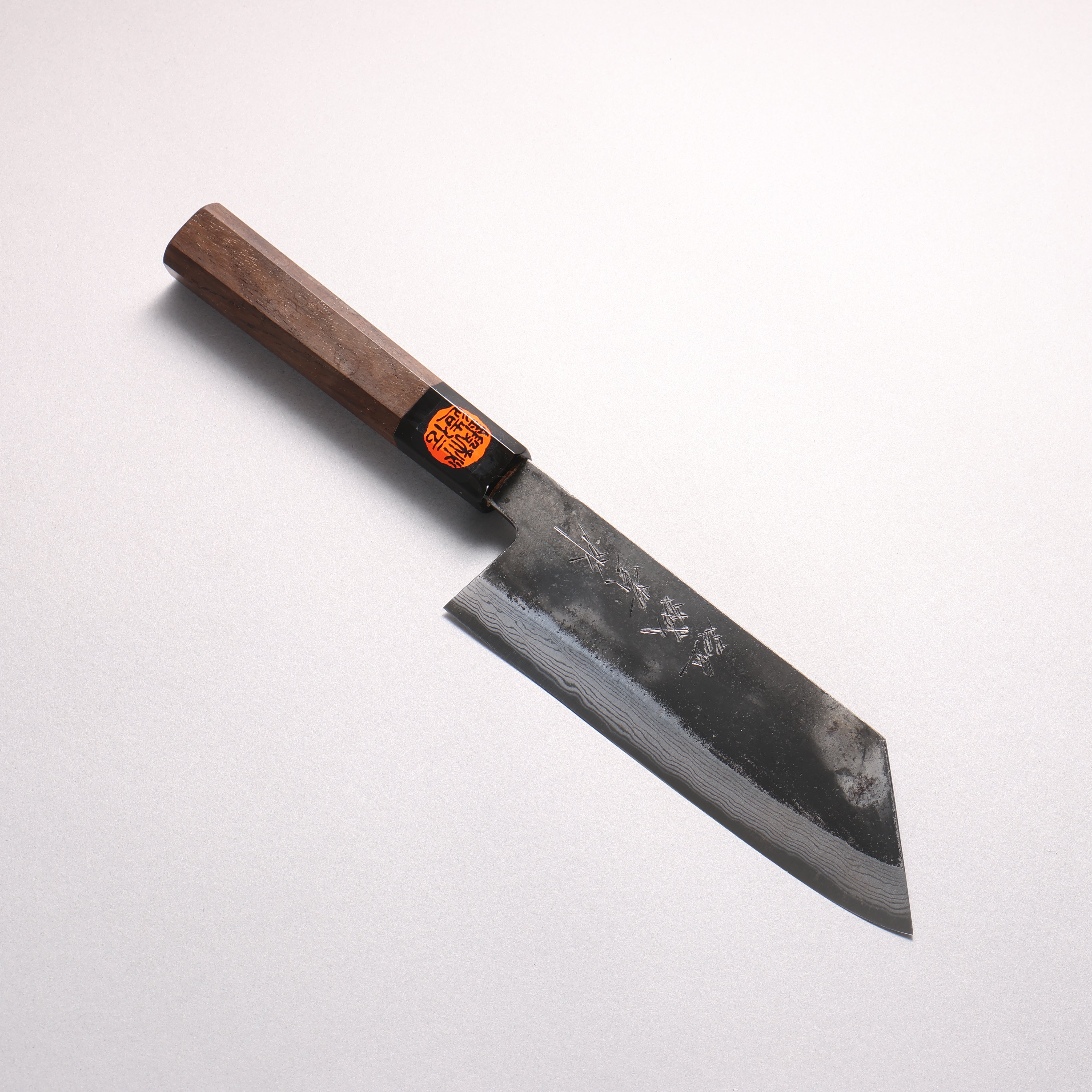 田中 誠貴 鉄火 青ニ鋼 黒打 ダマスカス 菜切包丁 165mm ウォルナット柄 - 清助刃物