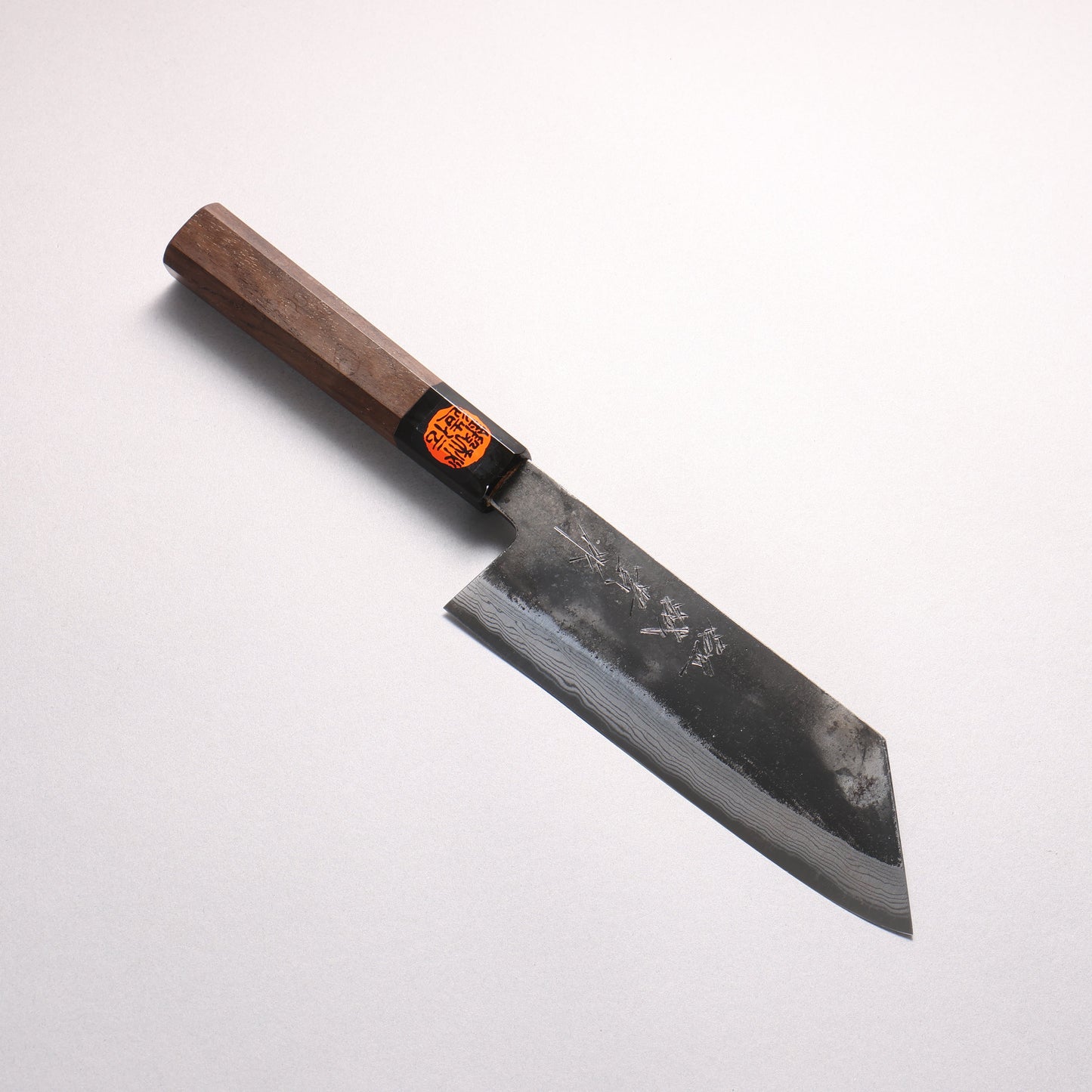 田中 誠貴 鉄火 青ニ鋼 黒打 ダマスカス 菜切包丁 165mm ウォルナット柄