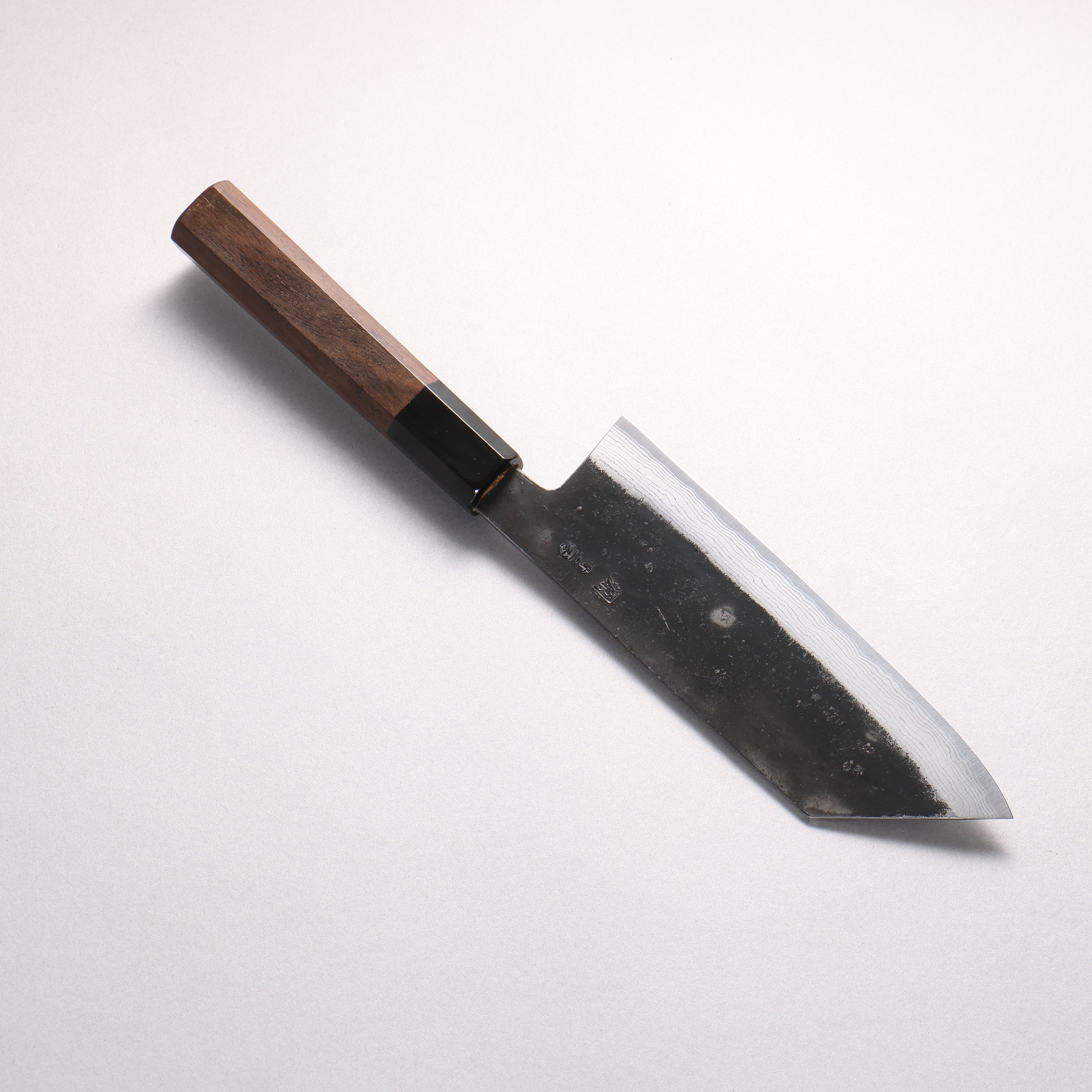 田中 誠貴 鉄火 青ニ鋼 黒打 ダマスカス 菜切包丁 165mm ウォルナット柄 - 清助刃物