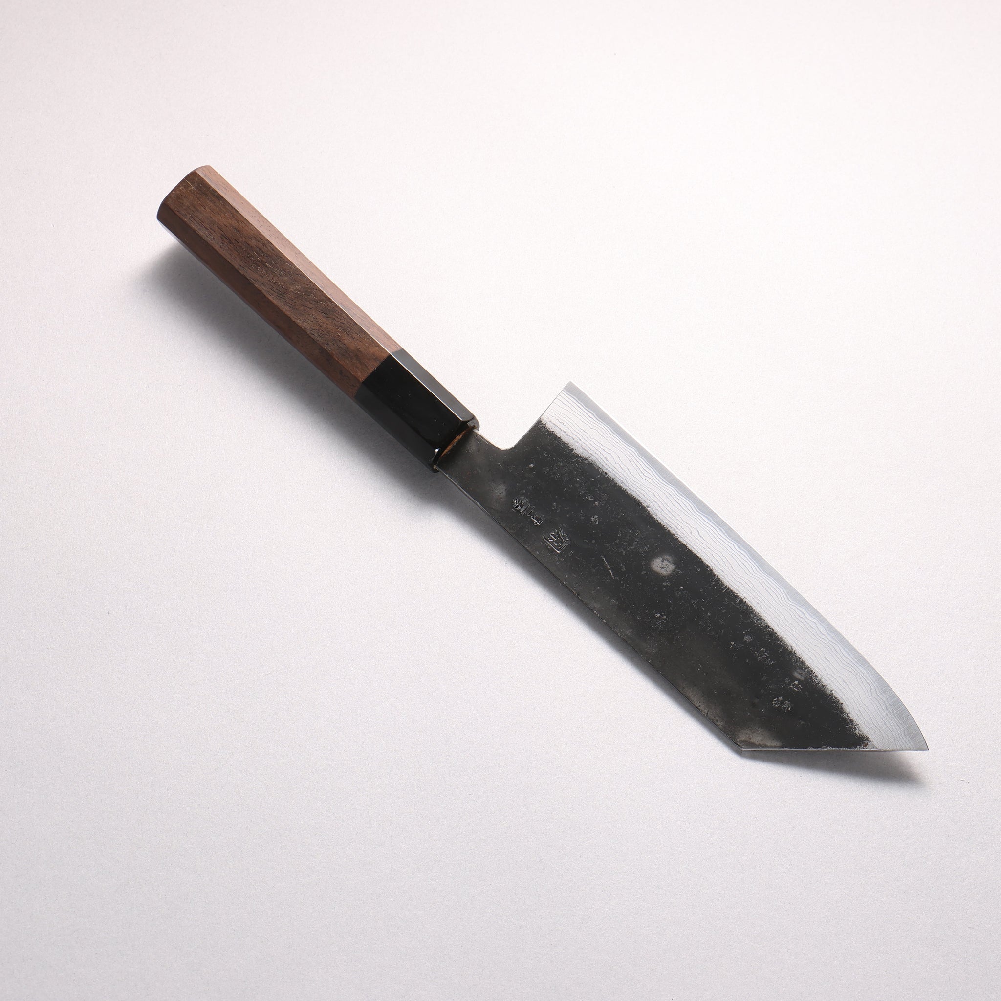 田中 誠貴 鉄火 青ニ鋼 黒打 ダマスカス 菜切包丁 165mm ウォルナット柄 - 清助刃物
