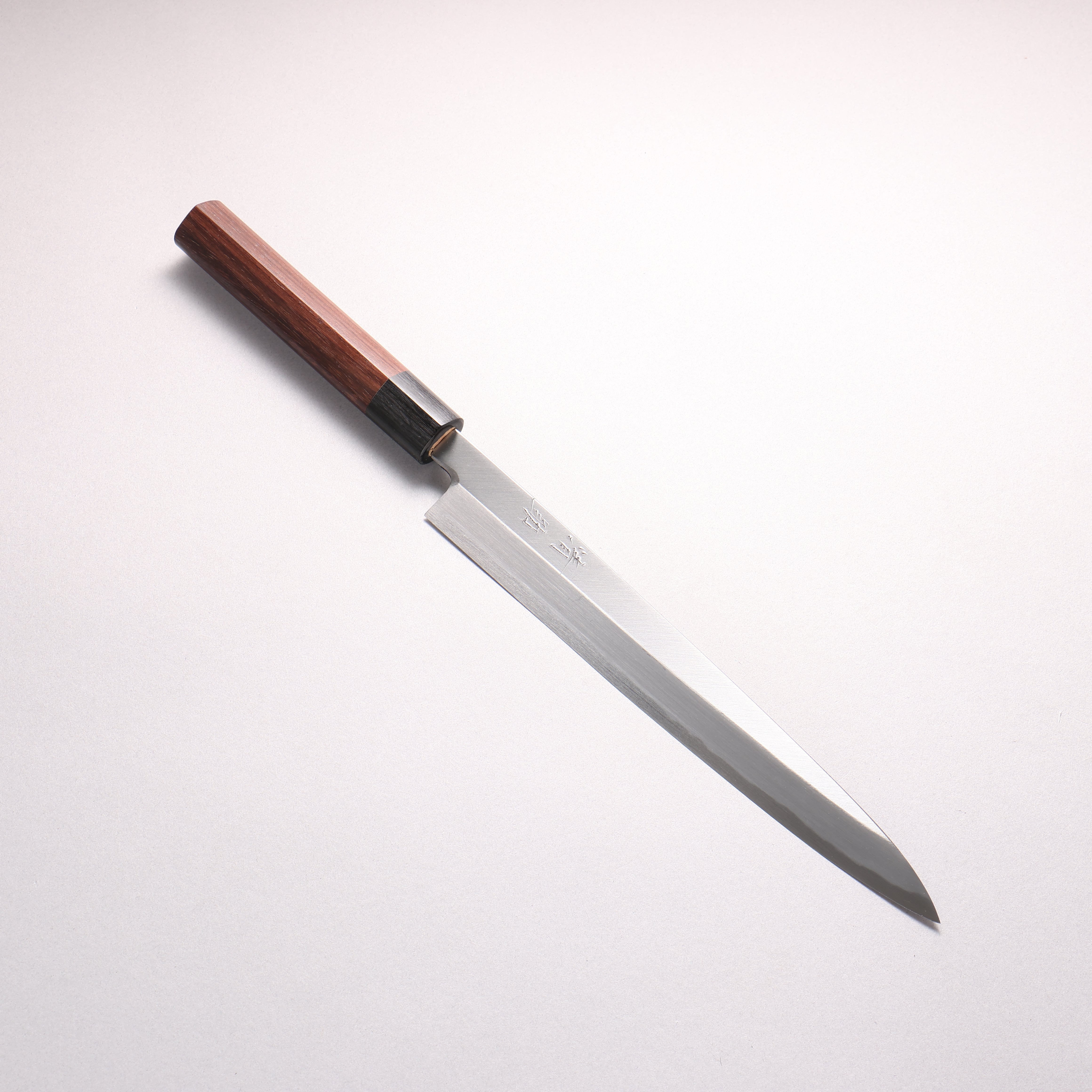 清助 白鋼 霞研 柳刃包丁 240mm 紫檀 (口輪：黒合板) しのぎ柄 - 清助刃物