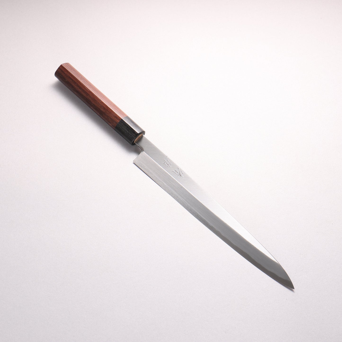 清助 白鋼 霞研 柳刃包丁 240mm 紫檀 (口輪：黒合板) しのぎ柄