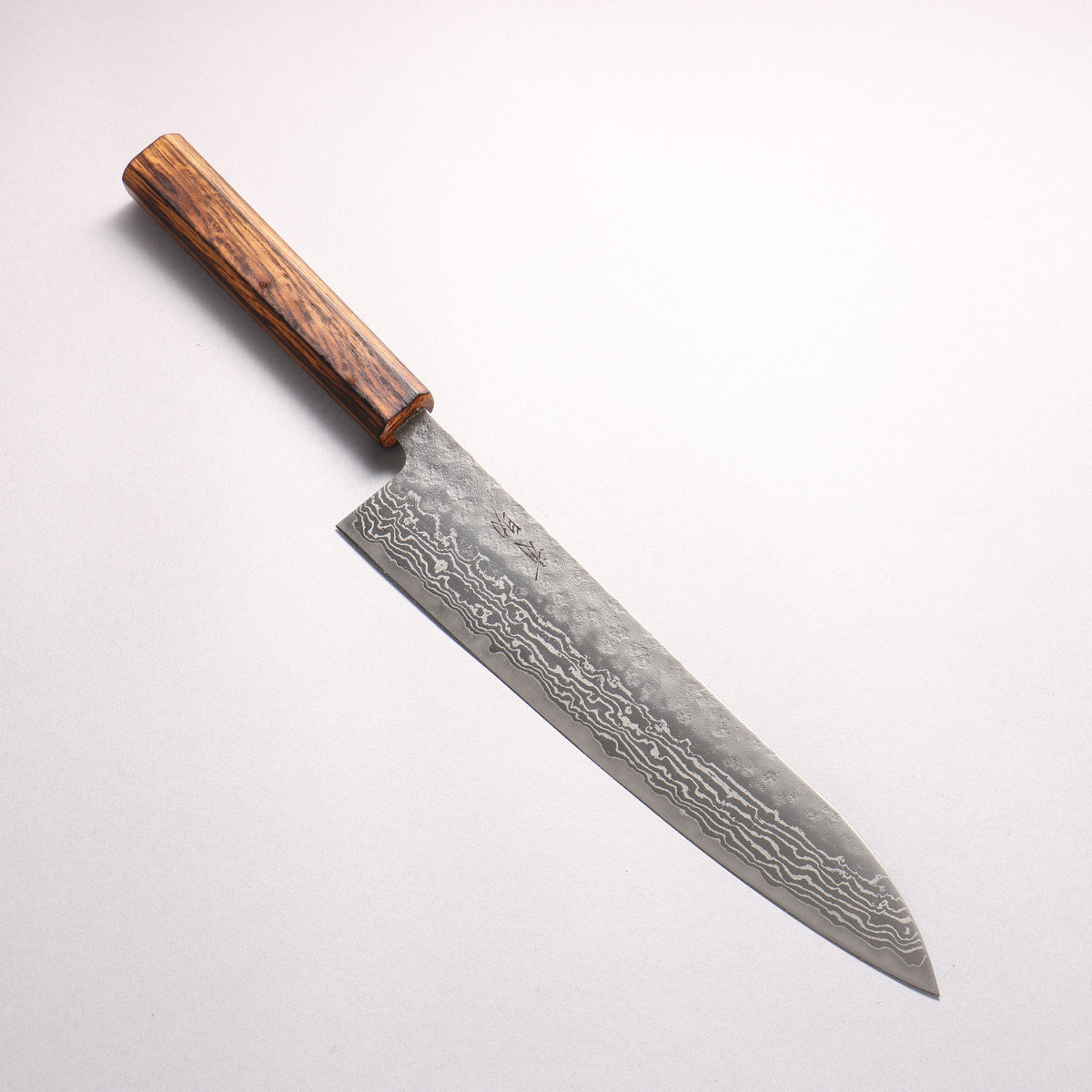 清助 ステンレス 440C 鎚目 ダマスカス マット 牛刀包丁 240mm 樫焼柄 - 清助刃物