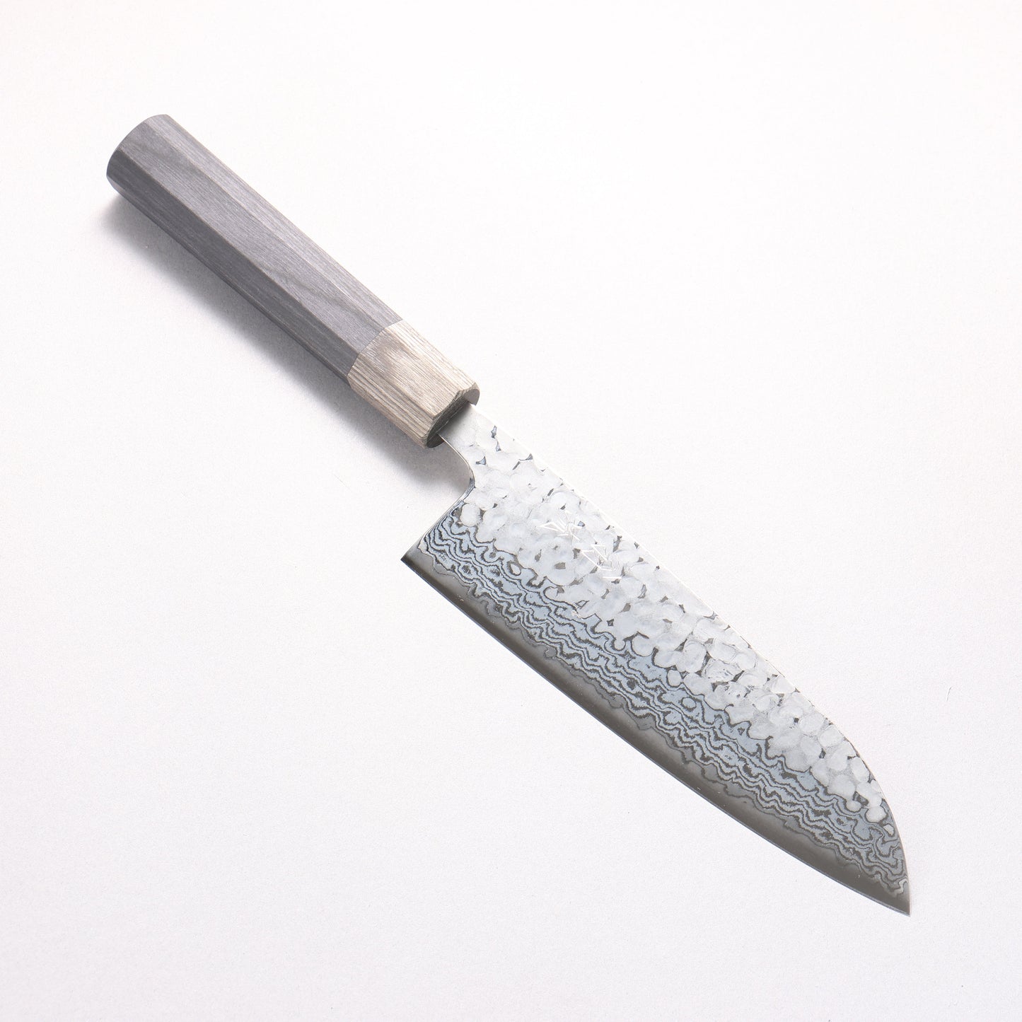翁流 銀三鋼 鎚目 ダマスカス 月白 三徳包丁 165mm 黒合板柄