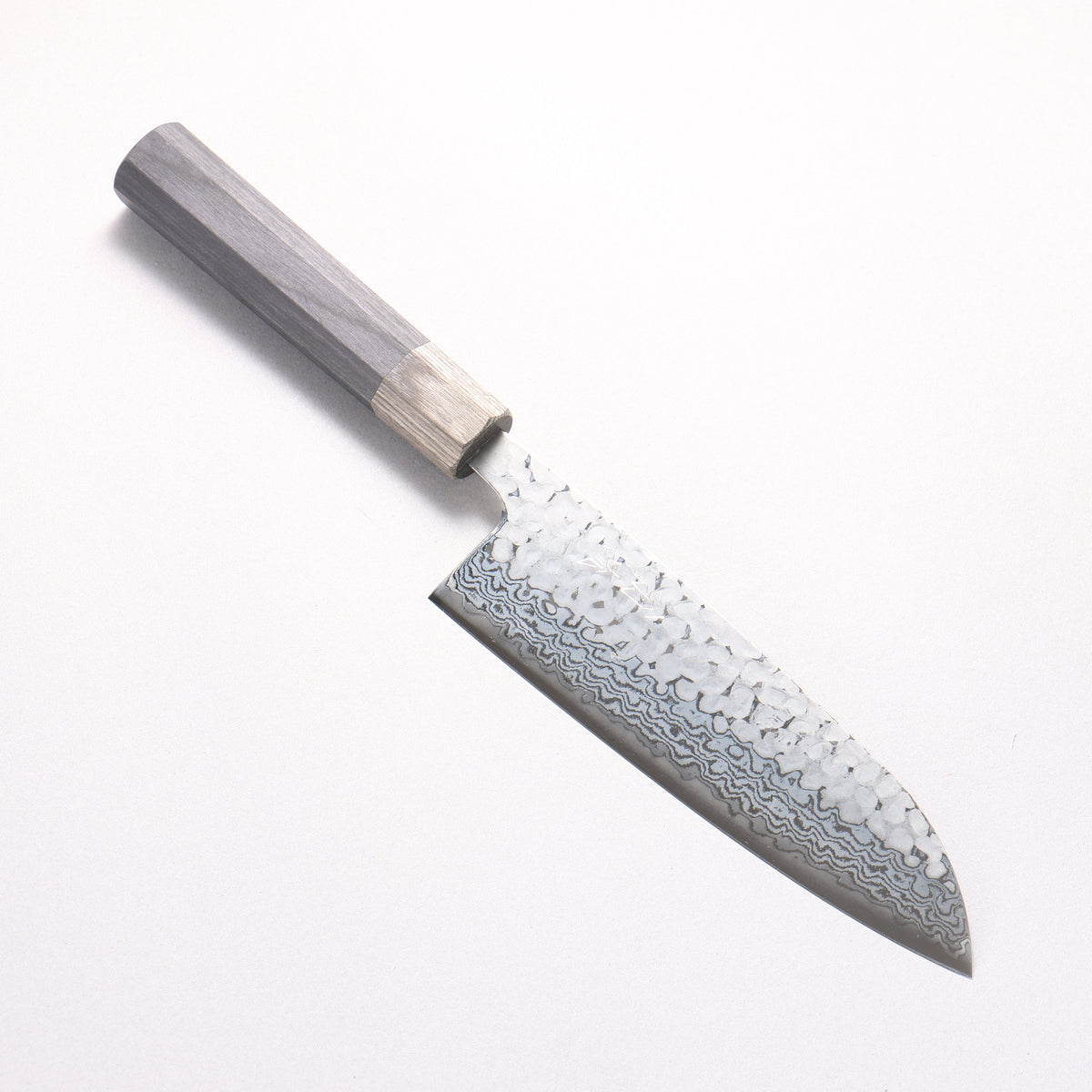 翁流 銀三鋼 鎚目 ダマスカス 月白 三徳包丁 165mm 黒合板柄