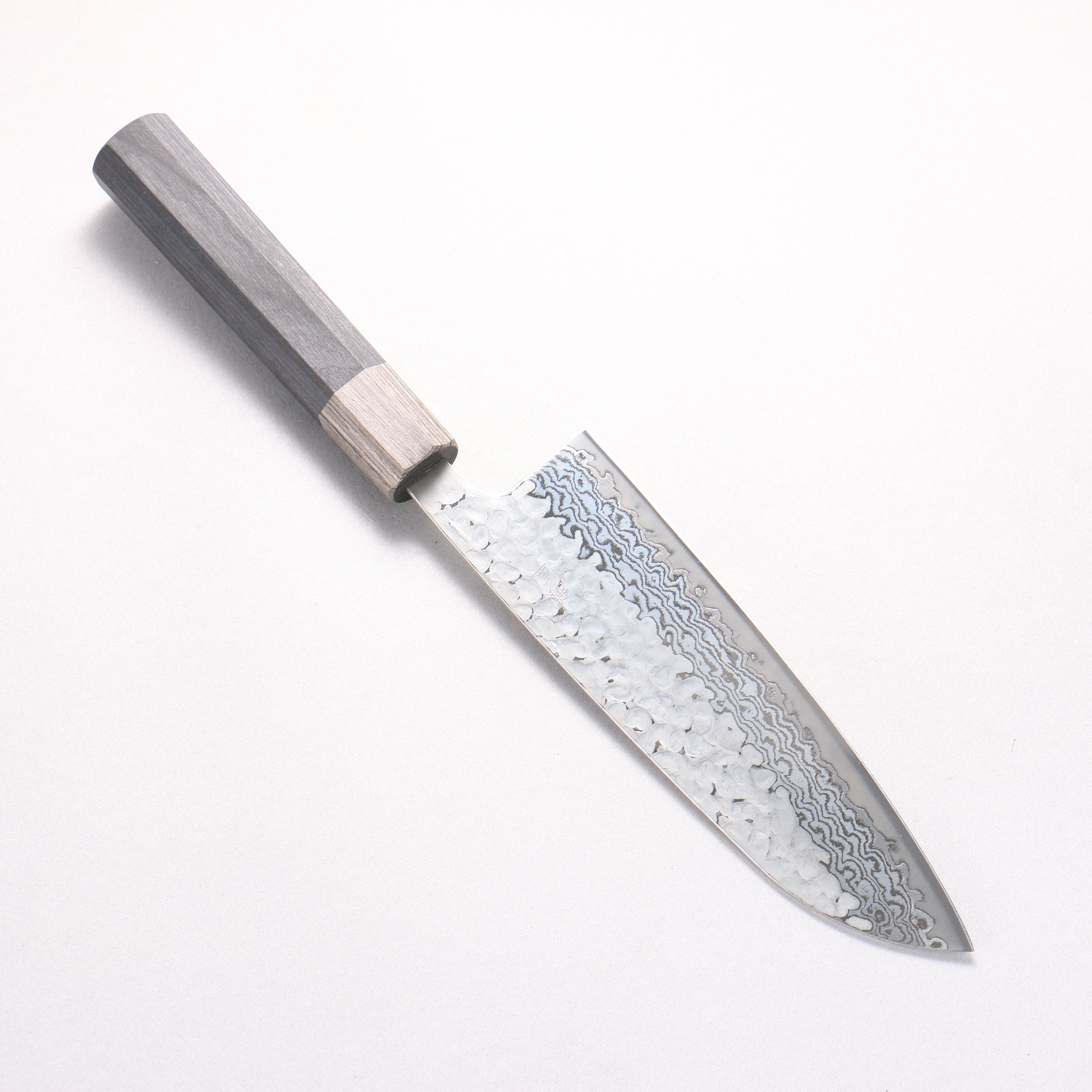 翁流 銀三鋼 鎚目 ダマスカス 月白 三徳包丁 165mm 黒合板柄 - 清助刃物