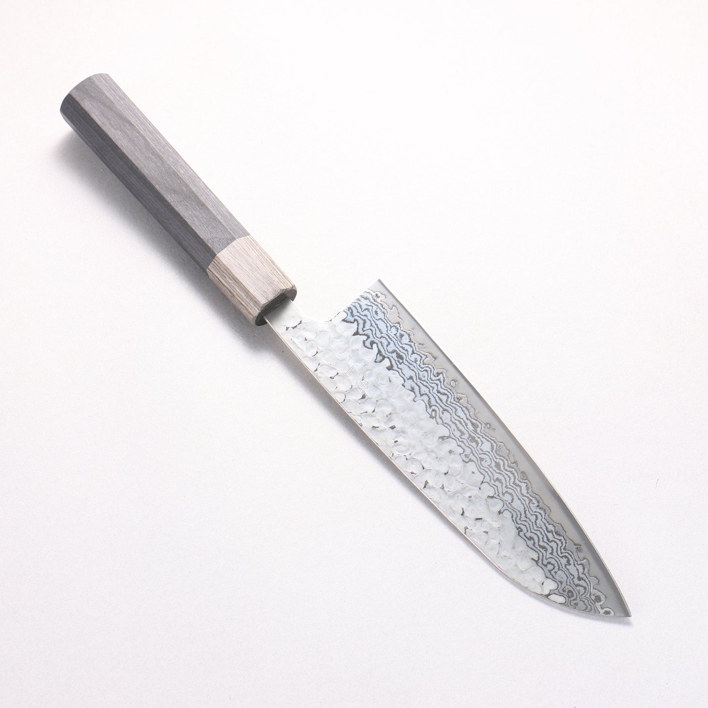 翁流 銀三鋼 鎚目 ダマスカス 月白 三徳包丁 165mm 黒合板柄