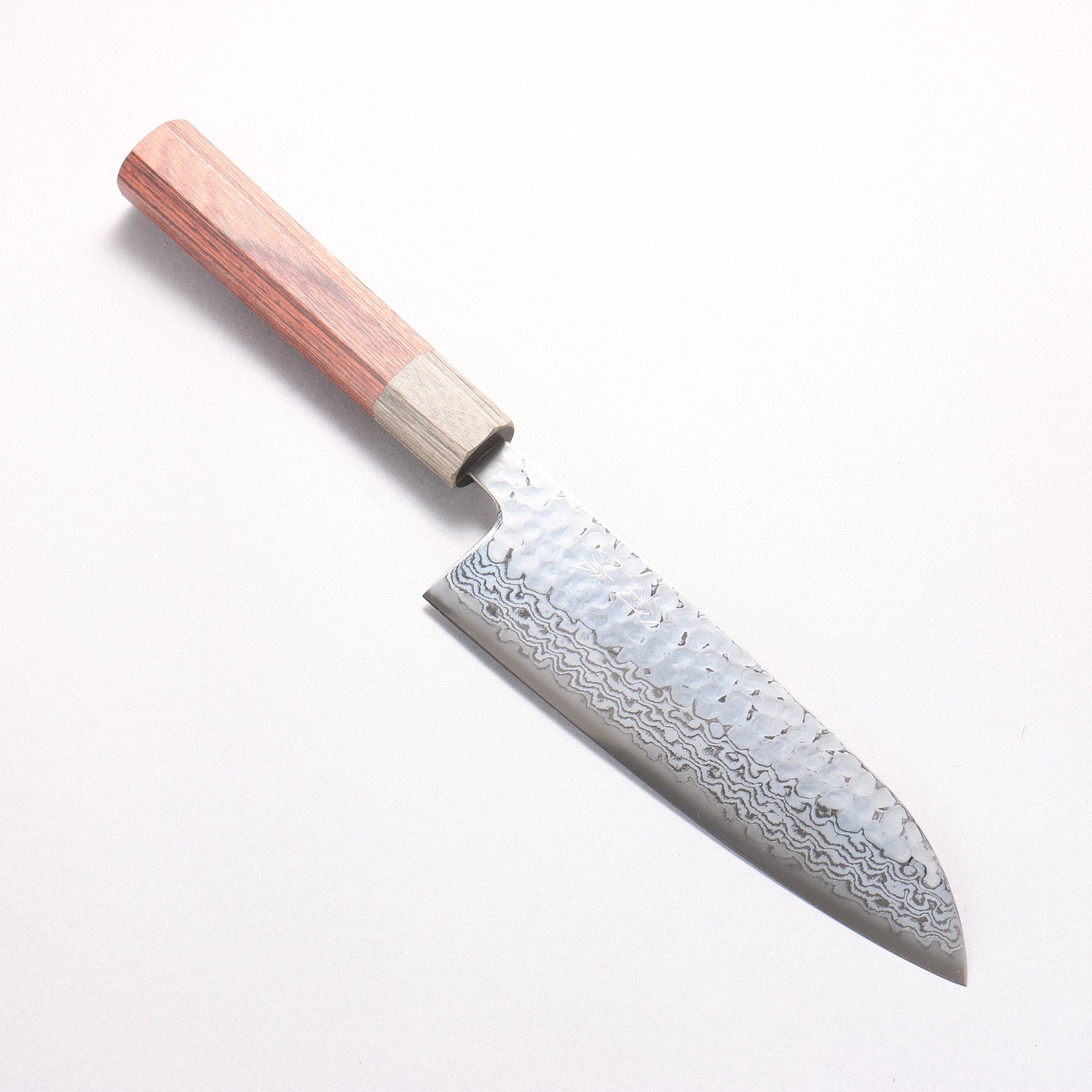 翁流 銀三鋼 鎚目 ダマスカス 月白 三徳包丁 165mm マホガニー柄
