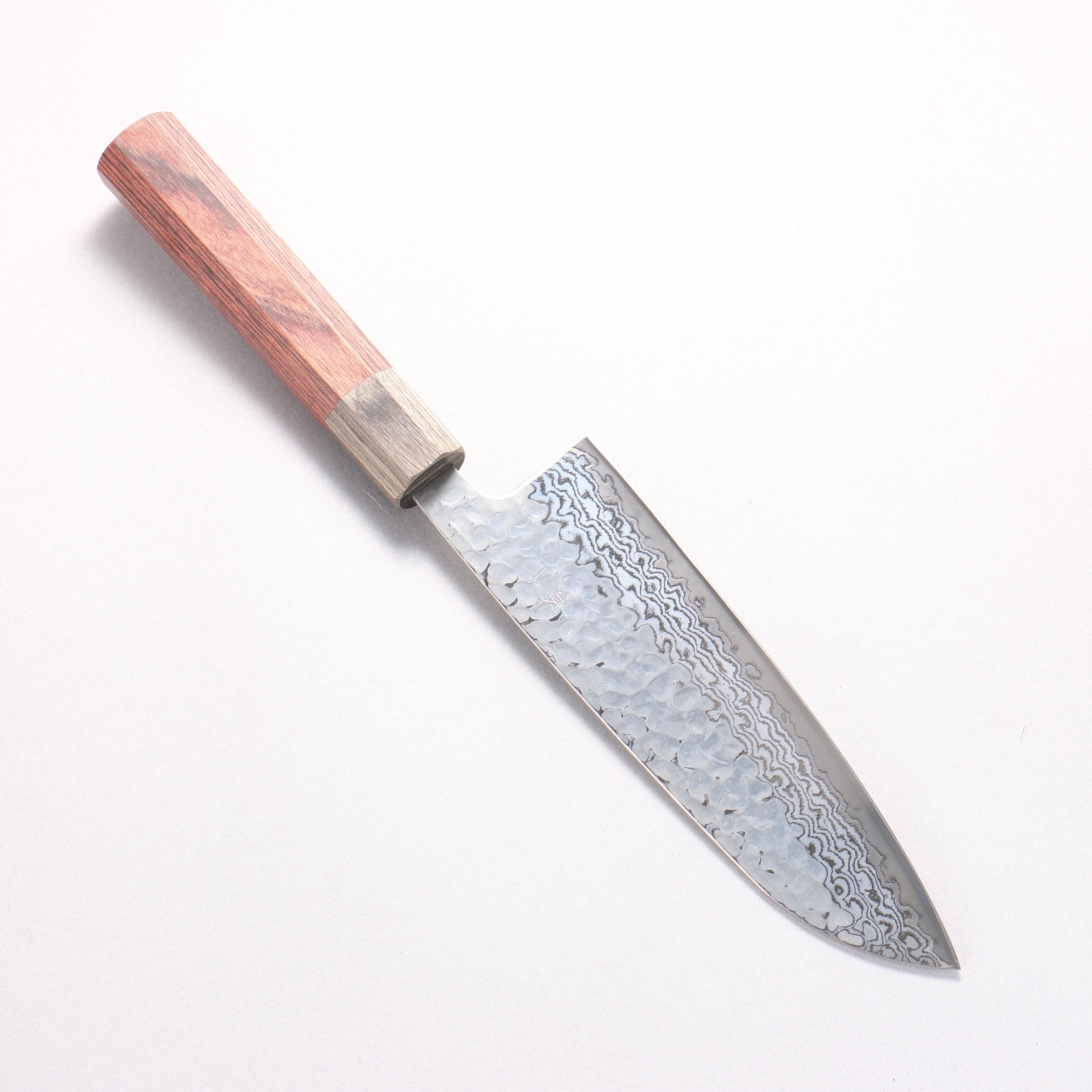 翁流 銀三鋼 鎚目 ダマスカス 月白 三徳包丁 165mm マホガニー柄 - 清助刃物