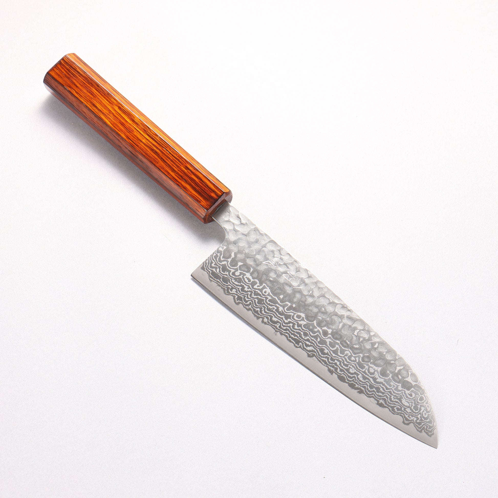 翁流 銀三鋼 鎚目 ダマスカス 三徳包丁 165mm 樫焼 漆塗り柄
