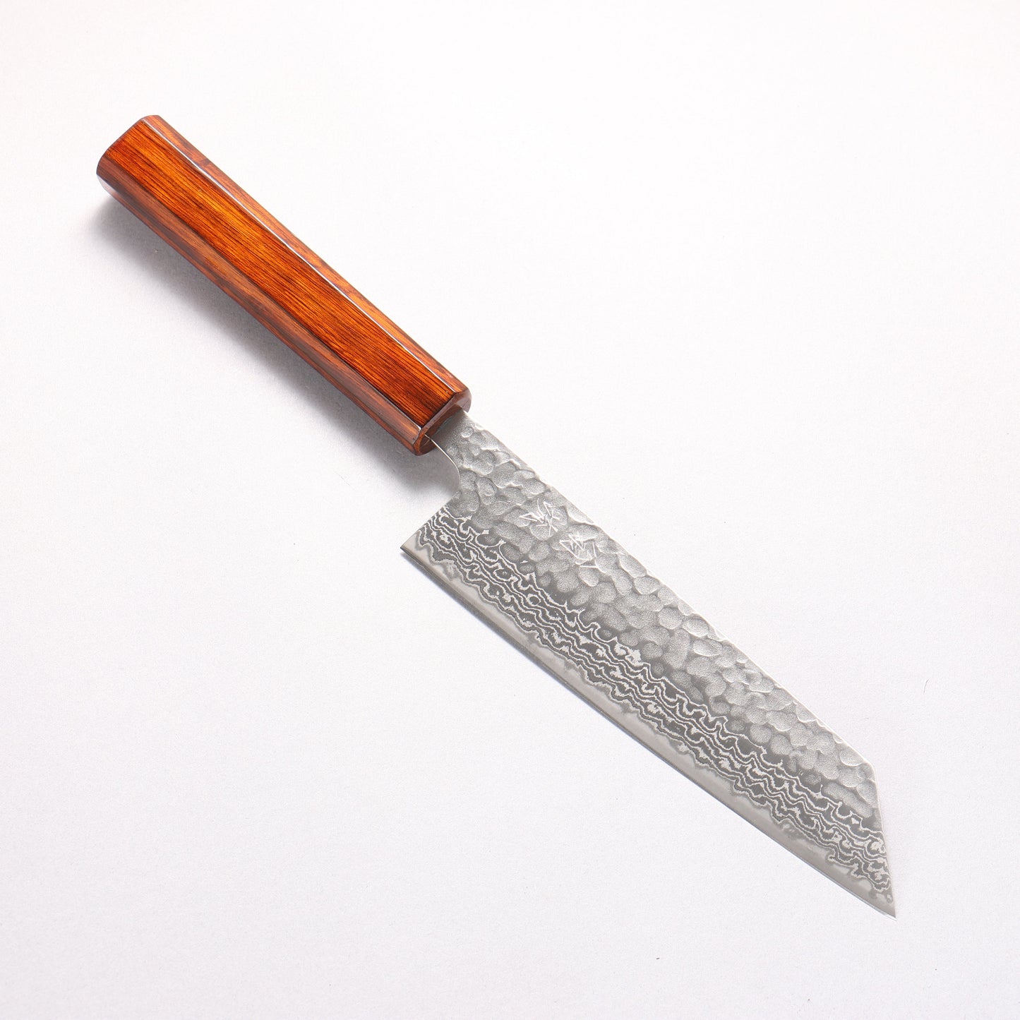 翁流 銀三鋼 鎚目 ダマスカス 文化包丁 170mm 樫焼 漆塗り柄