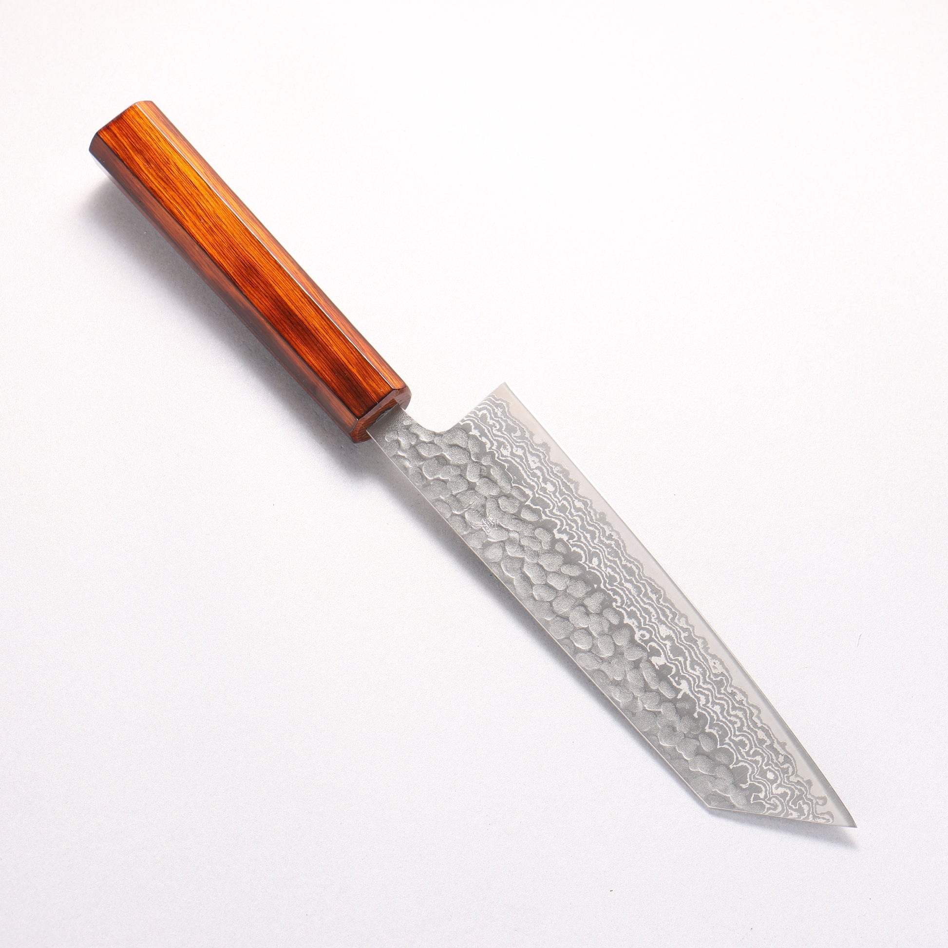 翁流 銀三鋼 鎚目 ダマスカス 文化包丁 170mm 樫焼 漆塗り柄