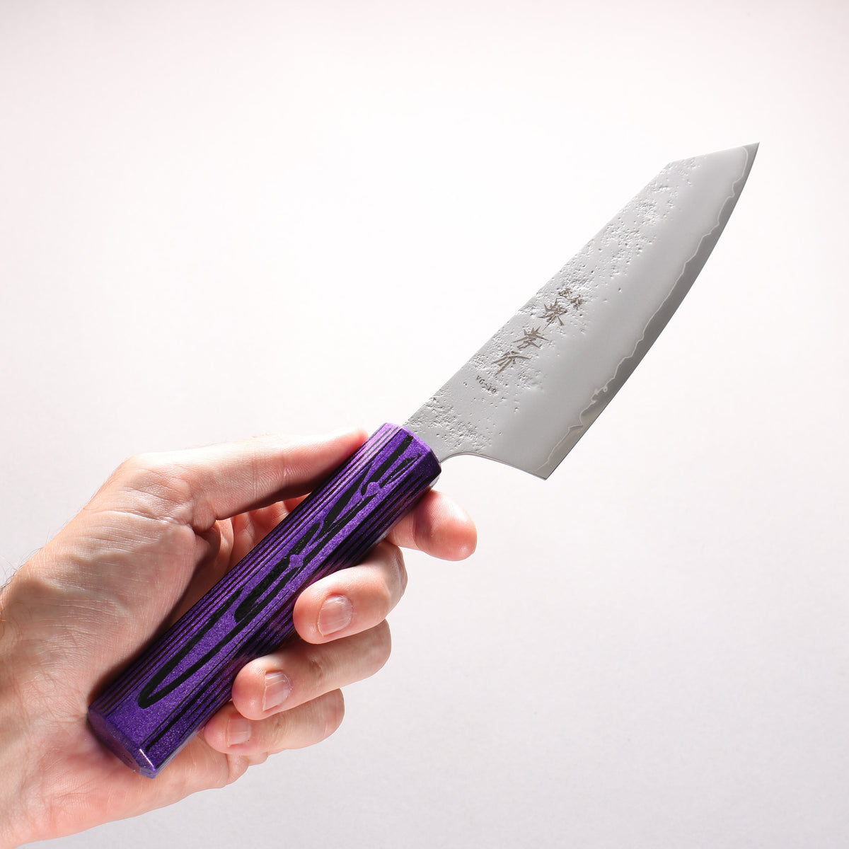 堺 孝行 彩煌 V金10号 梨地 剣型三徳包丁 160mm 煌紫色漆柄