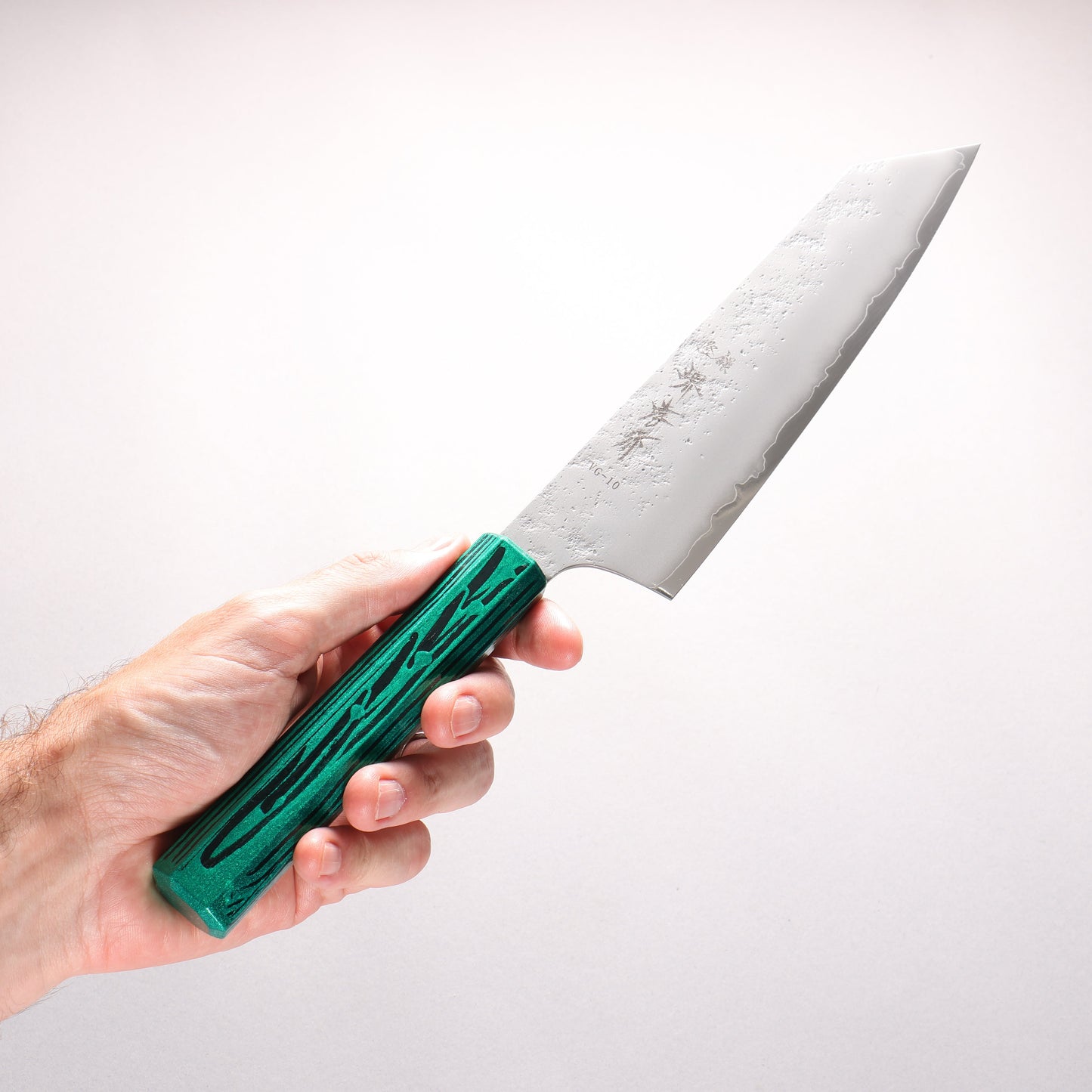 堺 孝行 彩煌 V金10号 梨地 剣型牛刀包丁 190mm 煌緑色漆柄