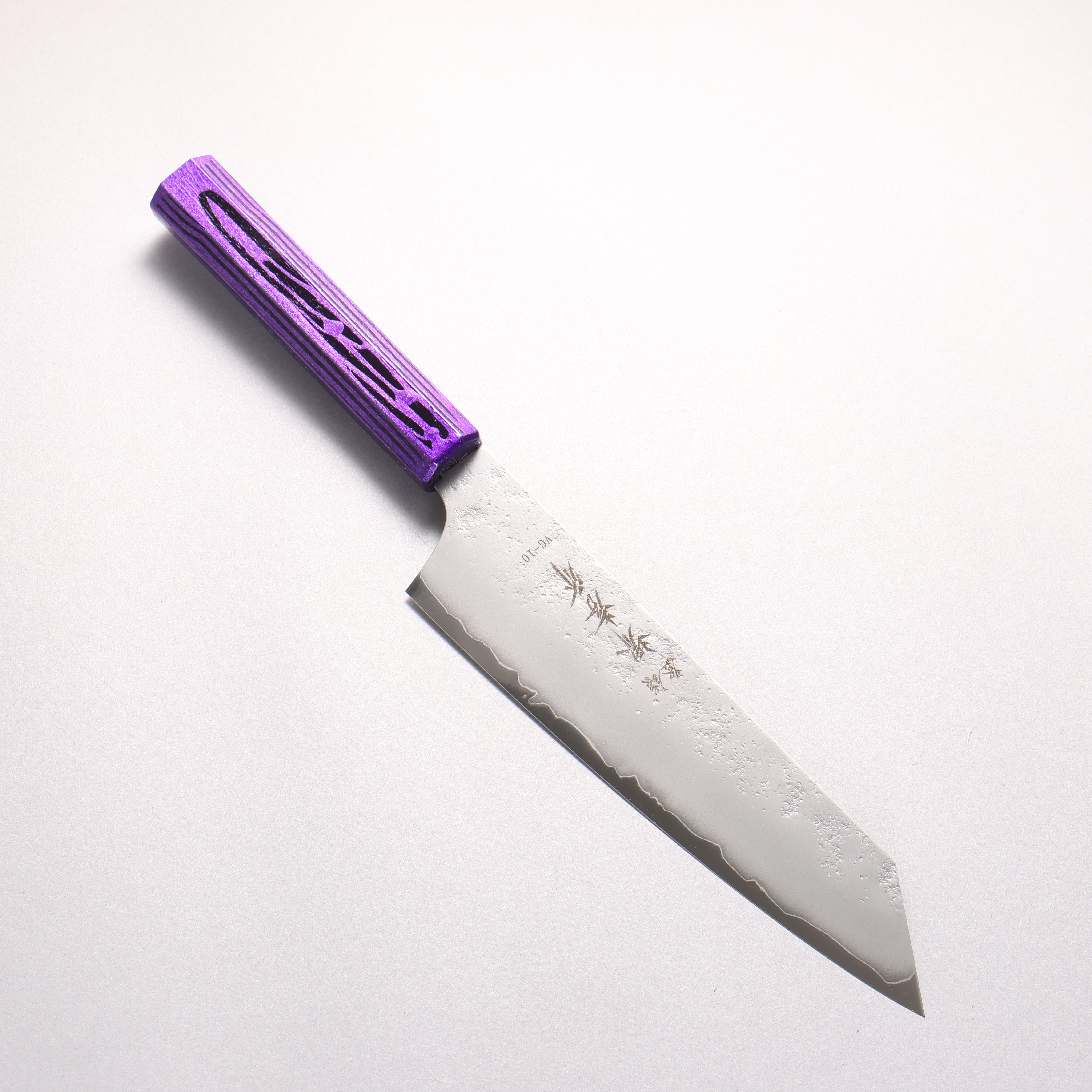 堺 孝行 彩煌 V金10号 梨地 剣型牛刀包丁 190mm 煌紫色漆柄 - 清助刃物